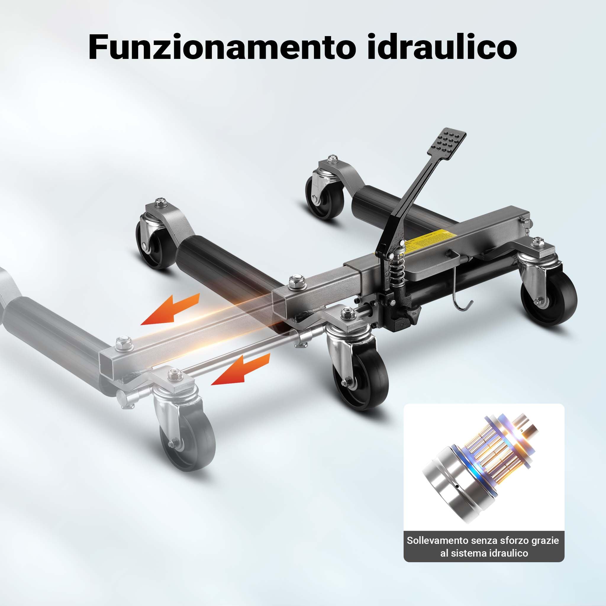 Wiltec Idraulico 680kg carrelli sposta auto 2pz gomme 30cm