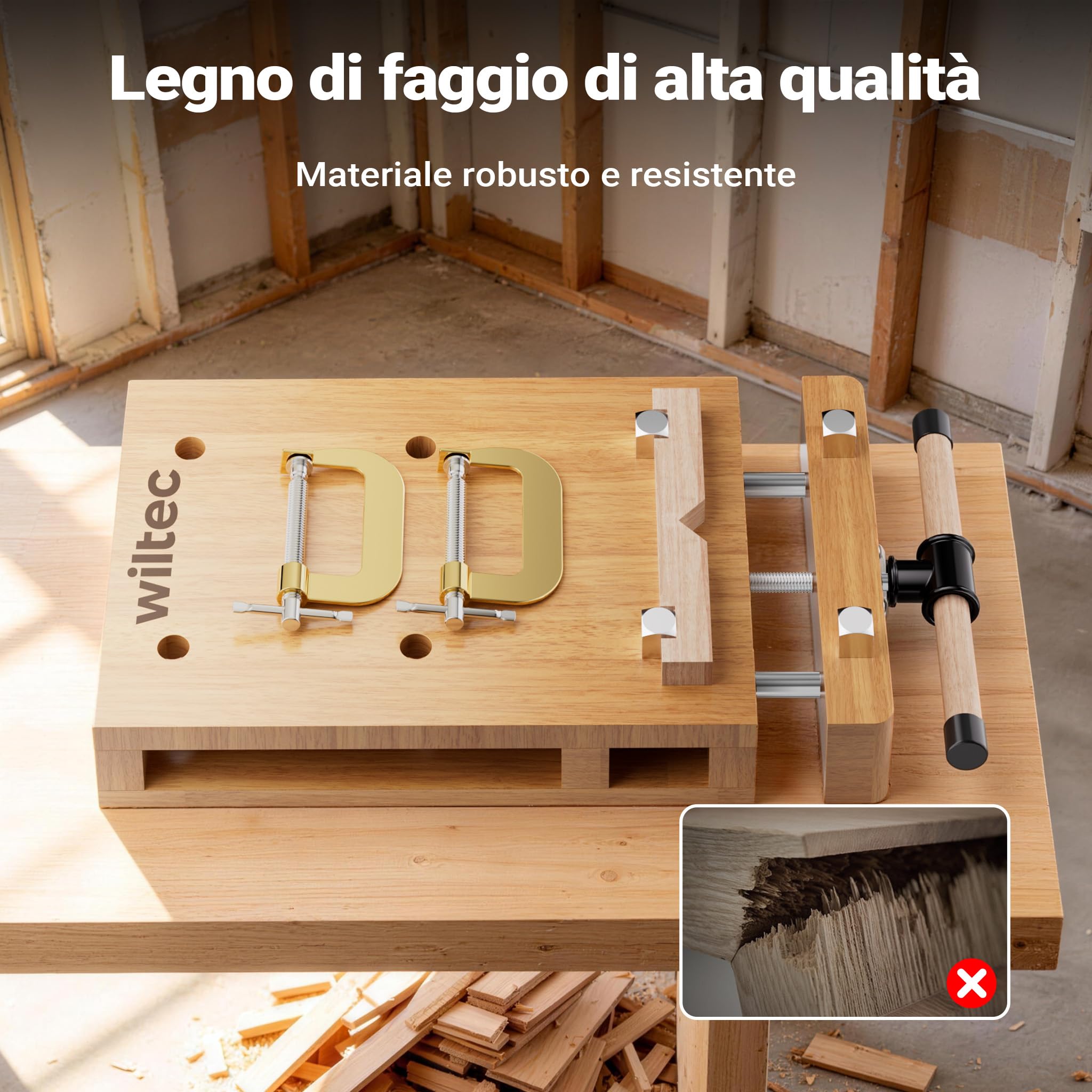 Wiltec Banco Lavoro Portatile Faggio 45,5 cm con Morsa