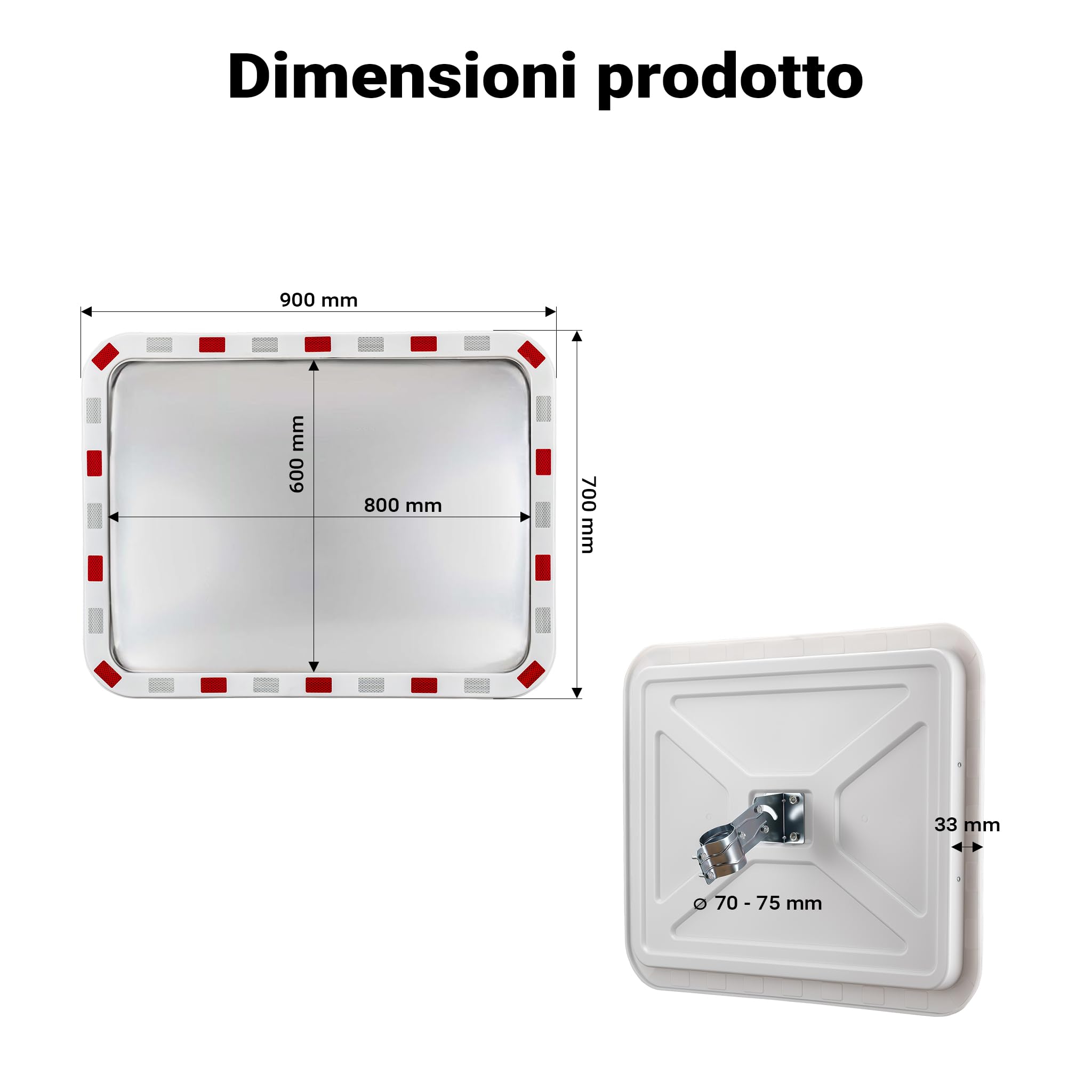 Wiltec Specchio Stradale 70x90 cm Convesso Infrangibile