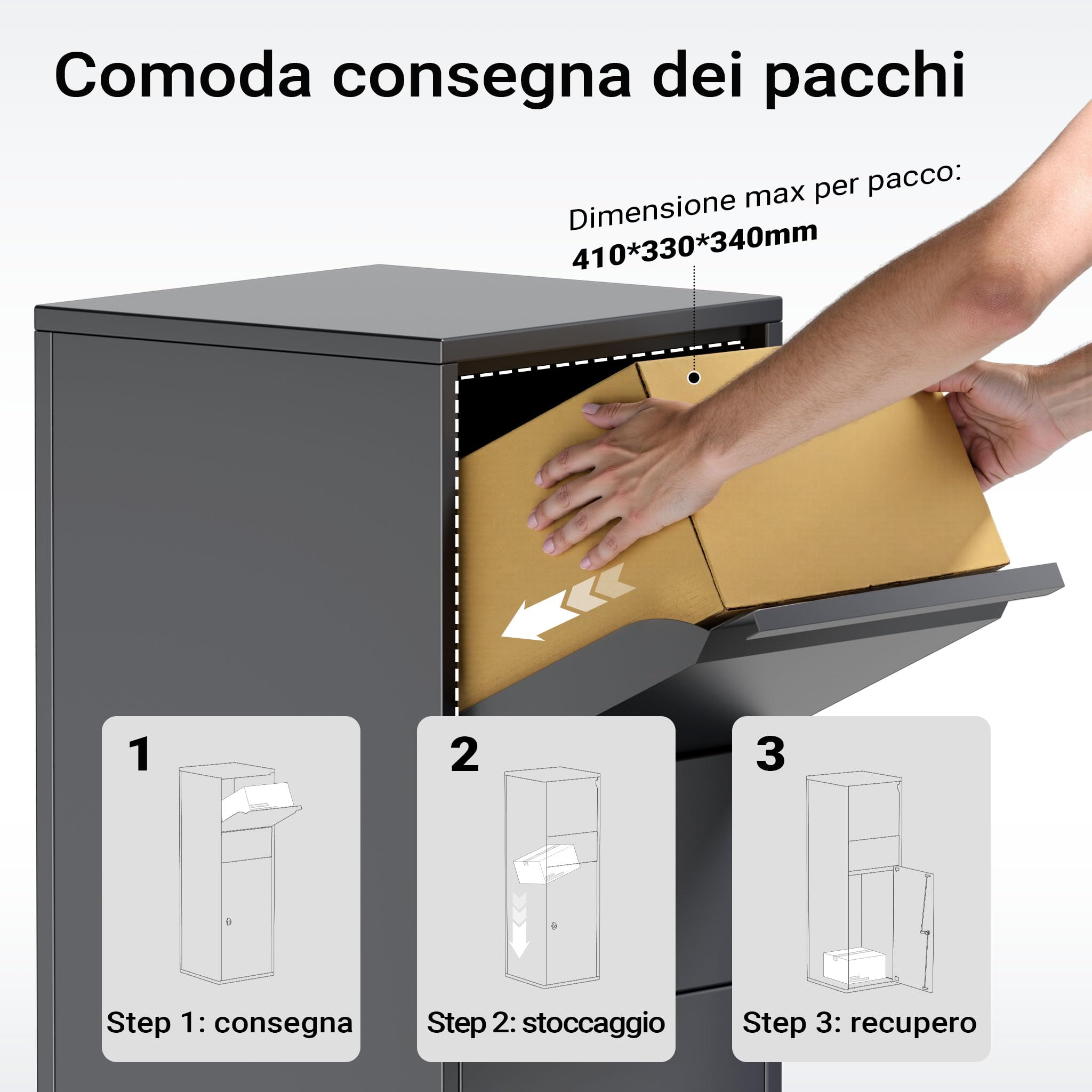 Wiltec Cassetta Postale per Pacchi Antracite 46x45x140 cm