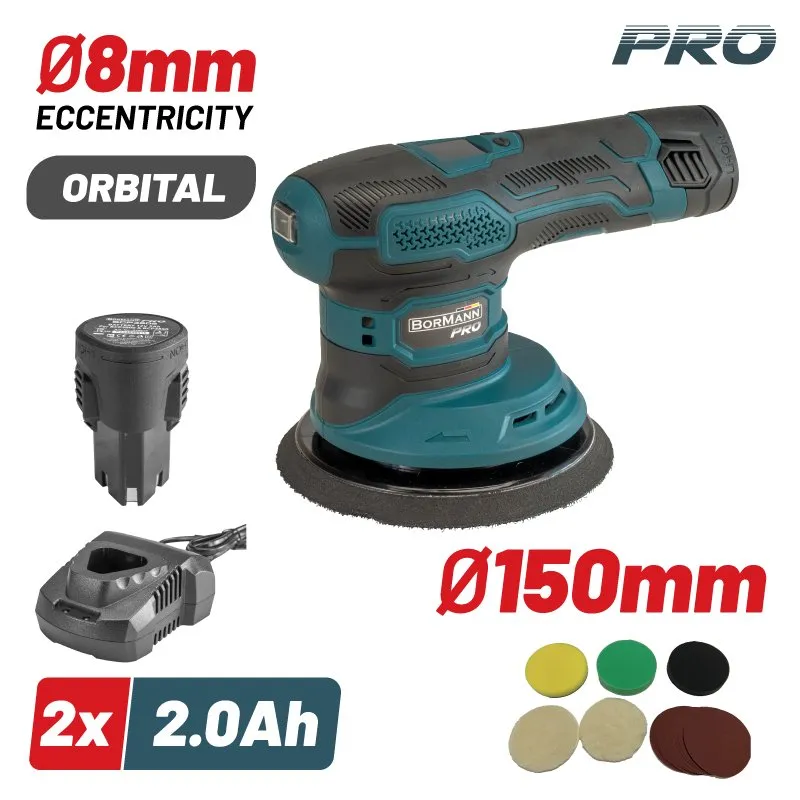 Bormann Lucidatrice Orbitale Batteria 12V 150mm 2x2Ah Kit