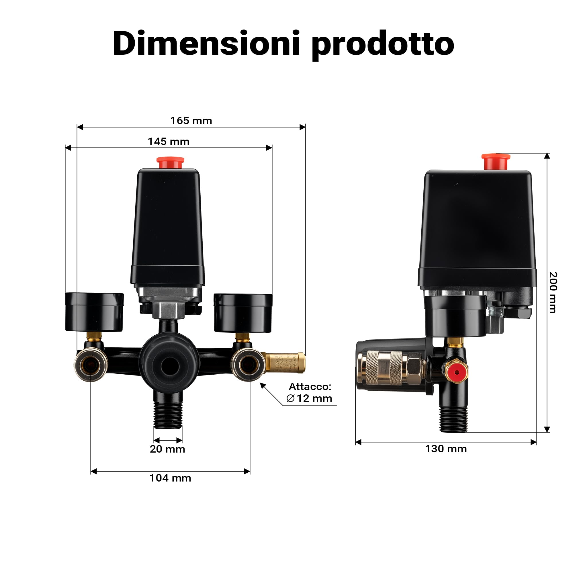 Wiltec regolatore pressione pressostato compressore 8 bar 2 manometri