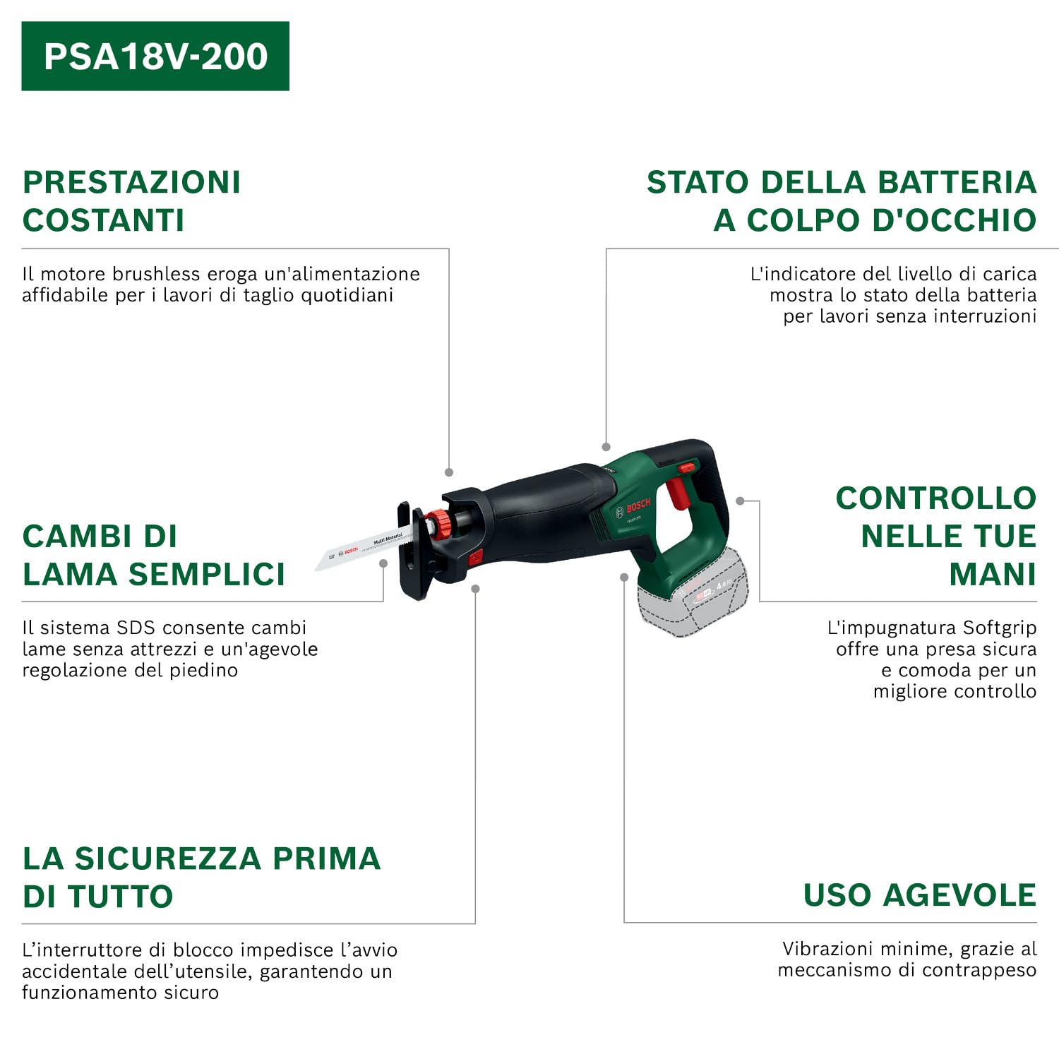 Bosch PSA18V-200 Sega Universale 18V Solo Corpo