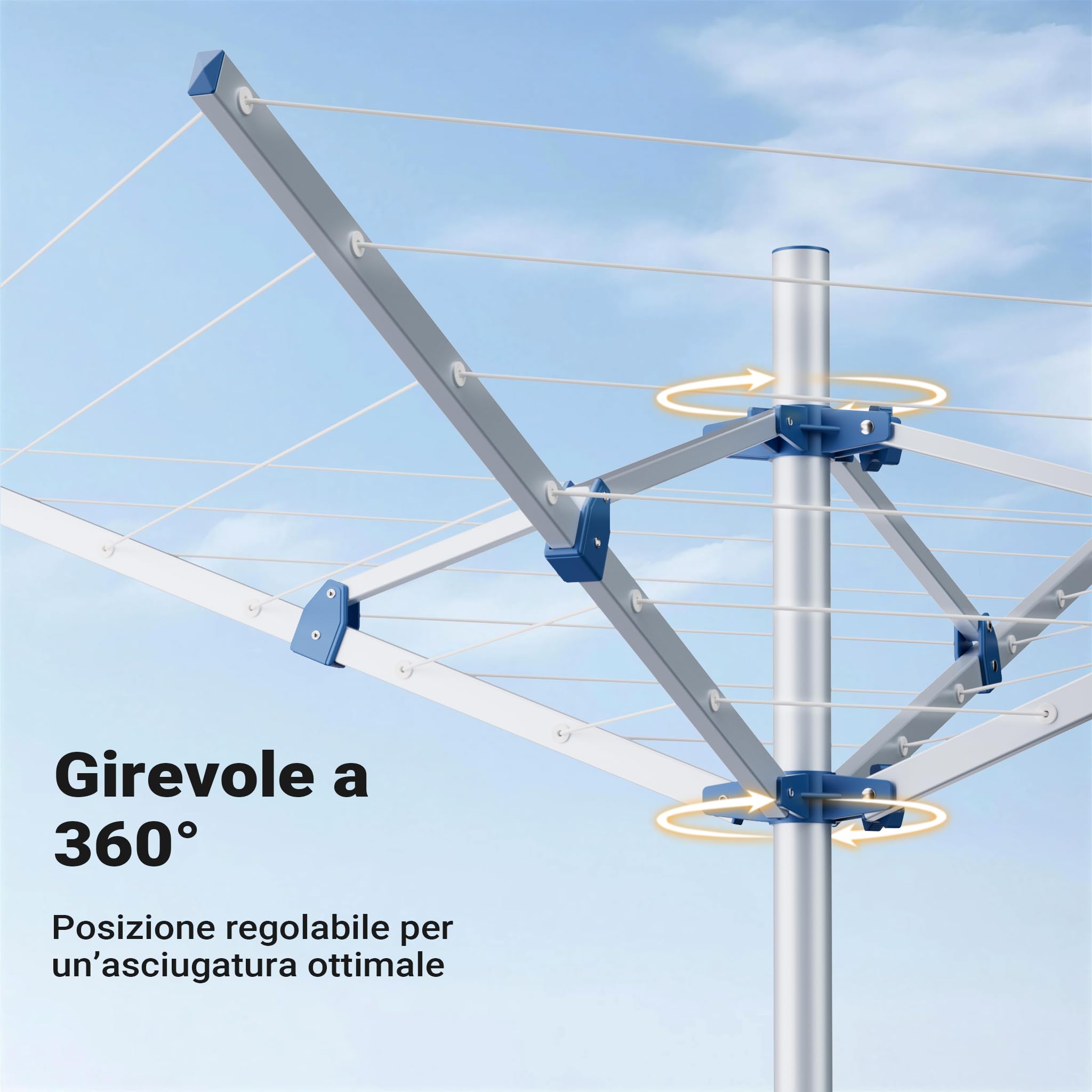 Wiltec Stendibiancheria a Ombrello 16 m alluminio 155 cm