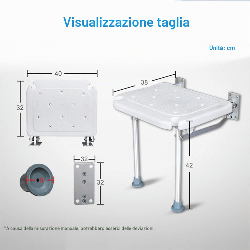 Weytoll Sedia Doccia Pieghevole a Parete con Gambe 200 kg