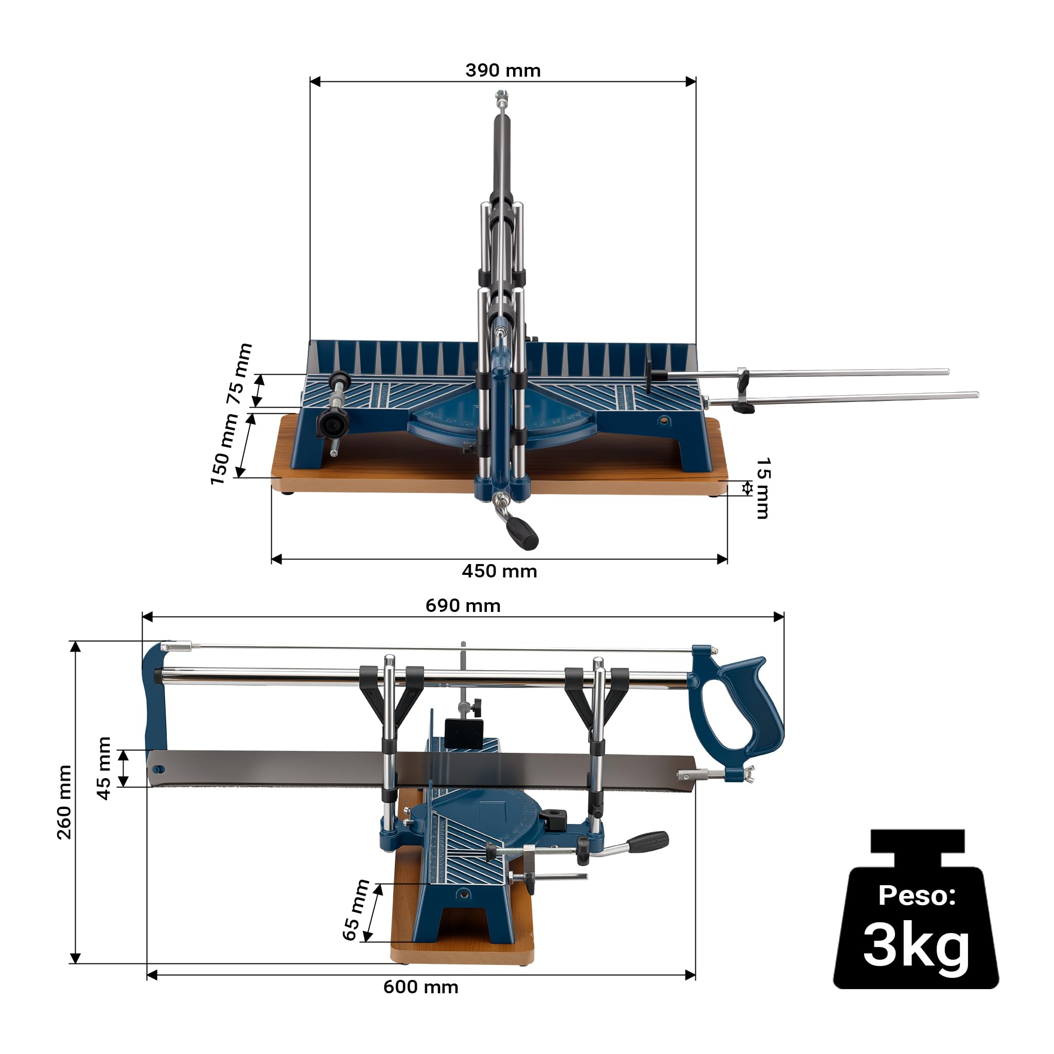 Wiltec Sega obliqua manuale 600mm legno 150mm