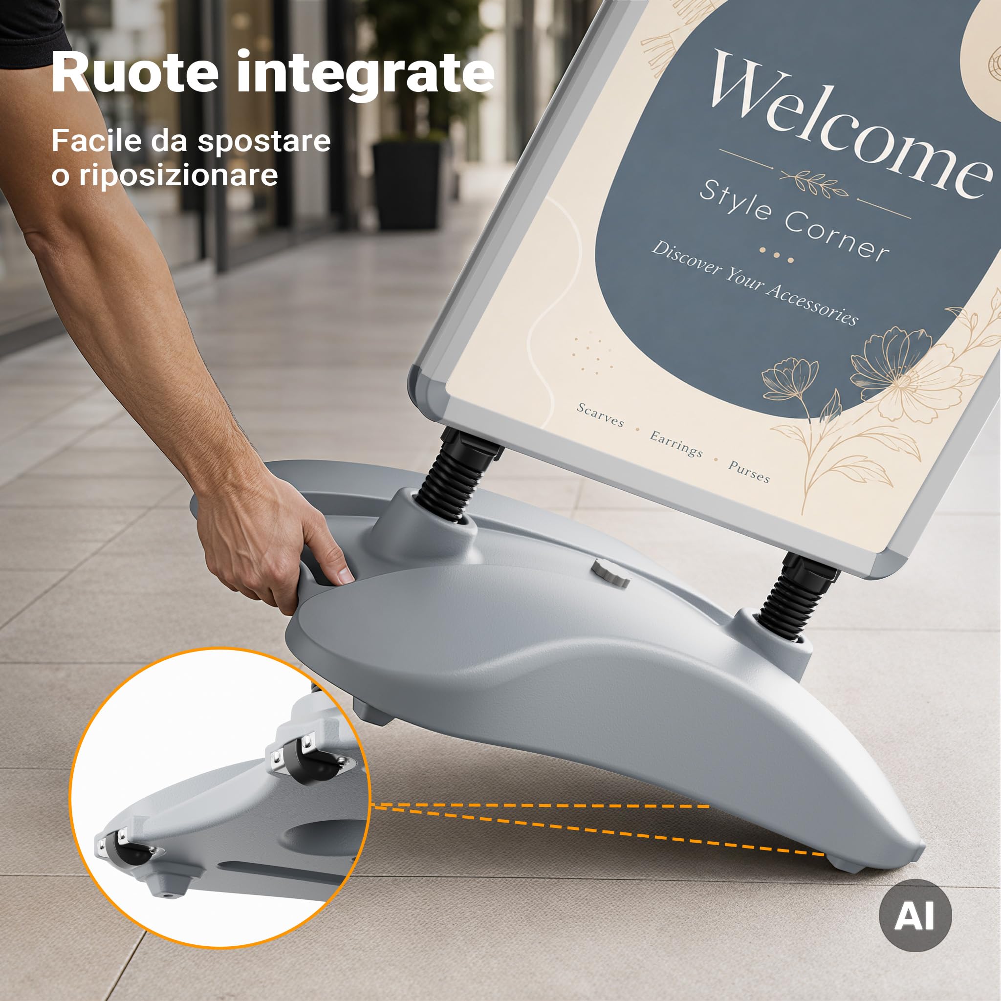 Wiltec Cavalletto pubblicitario bifacciale antivento ruote