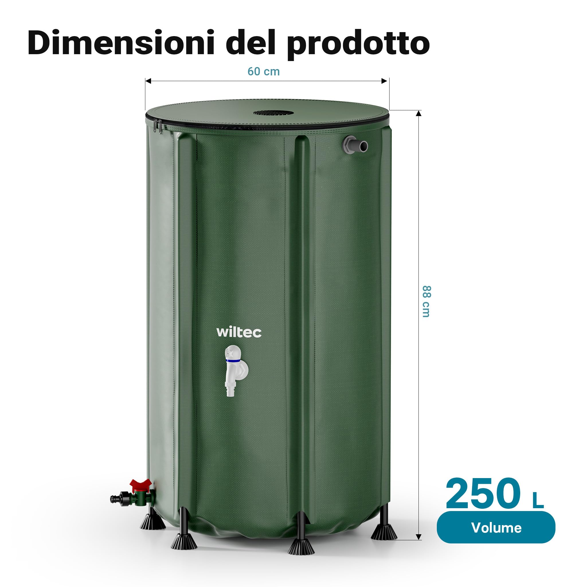 Wiltec Serbatoio acqua piovana pieghevole 250L PVC