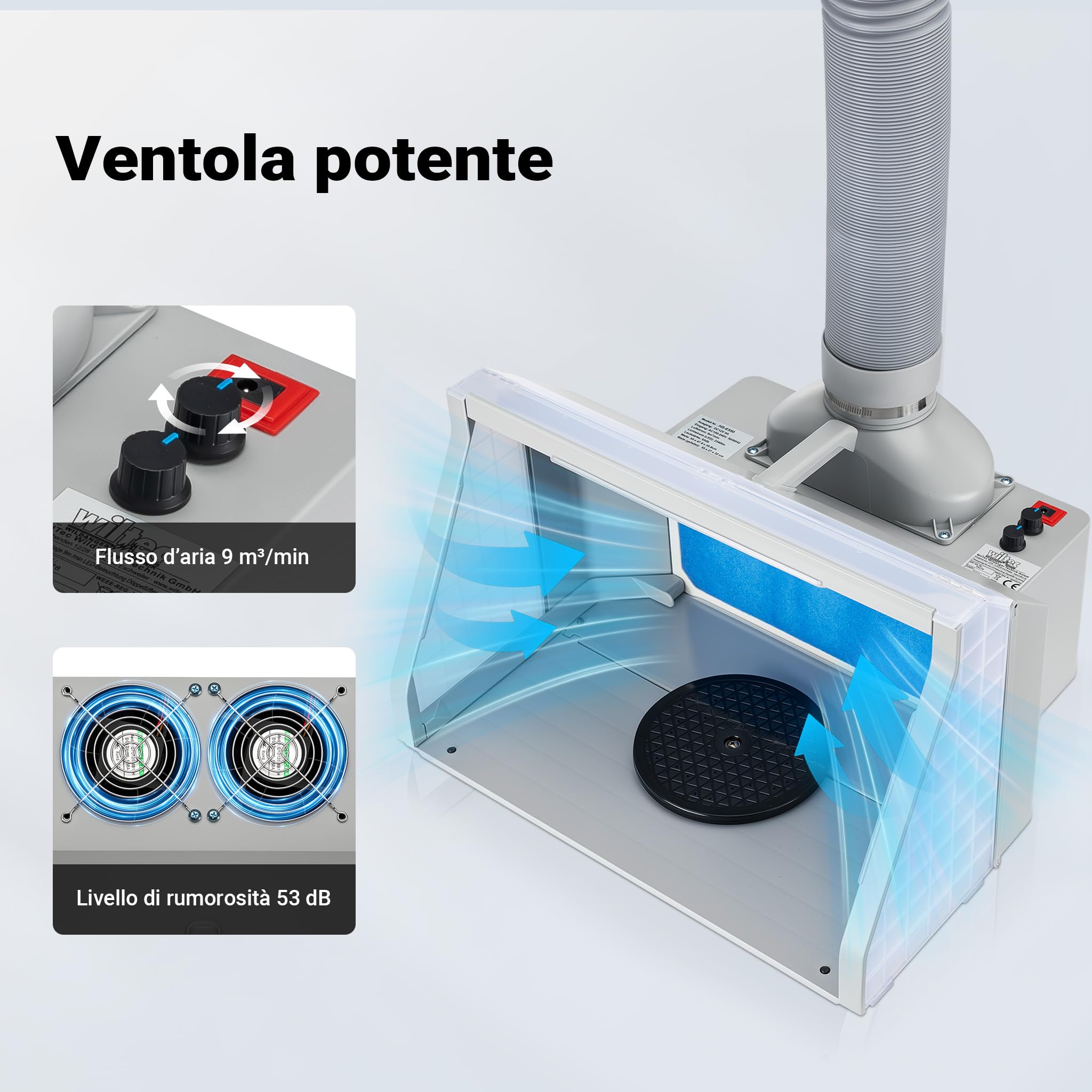 Wiltec Cabina Verniciatura 9 m³/min LED Doppia Ventola