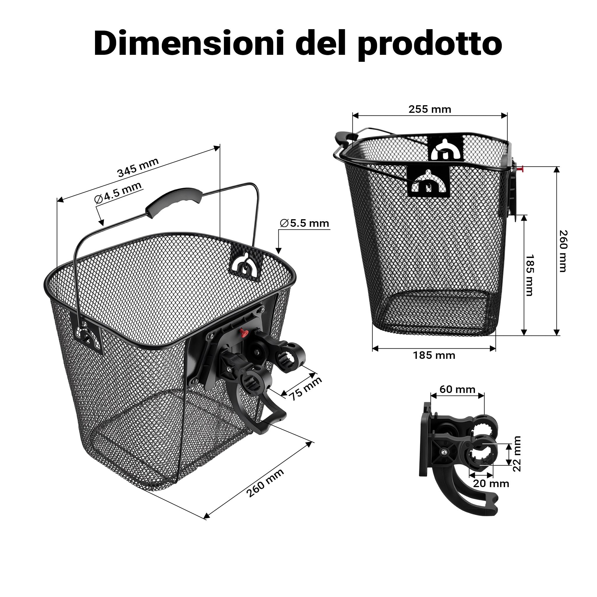 Wiltec cestino bici anteriore in acciaio nero removibile
