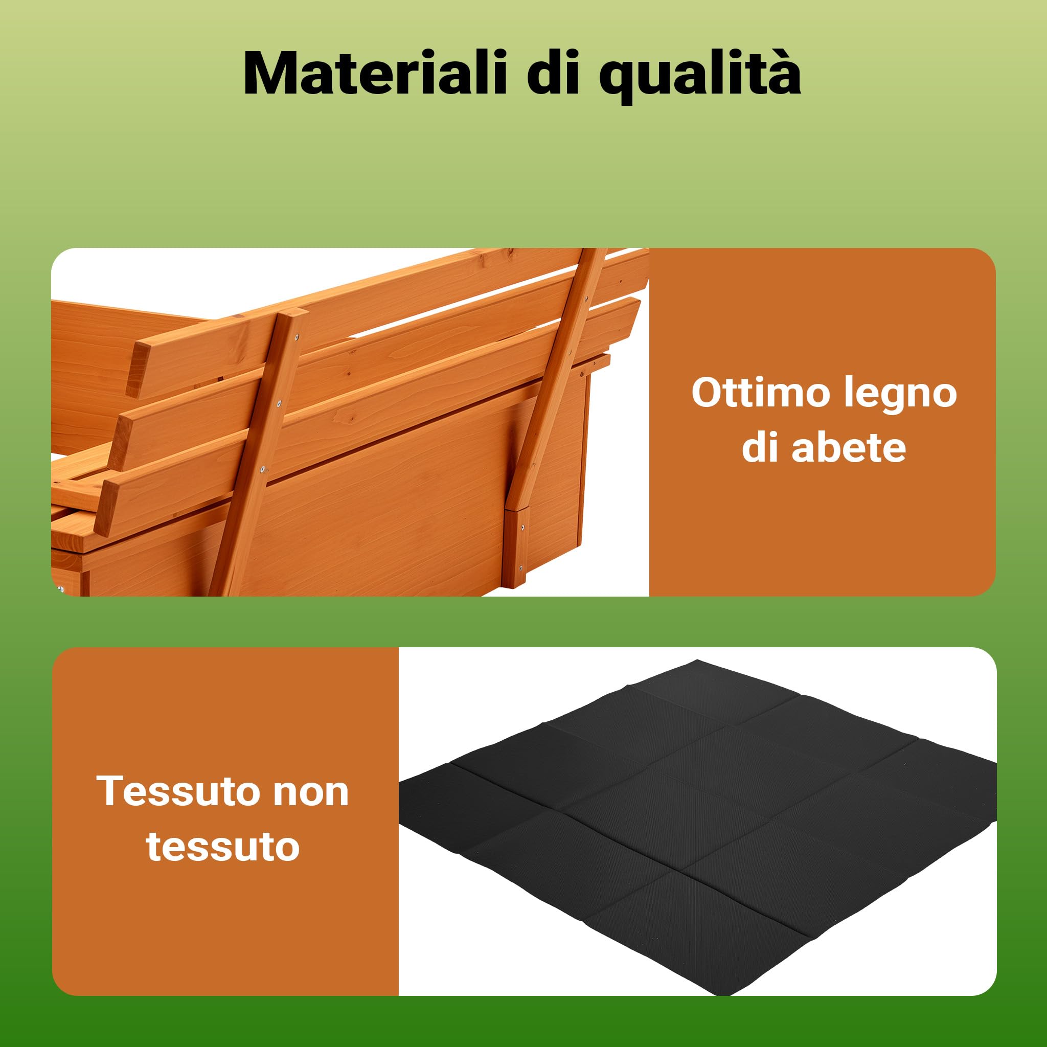 Wiltec Sabbiera 98x98x21 cm legno con panche e coperchio