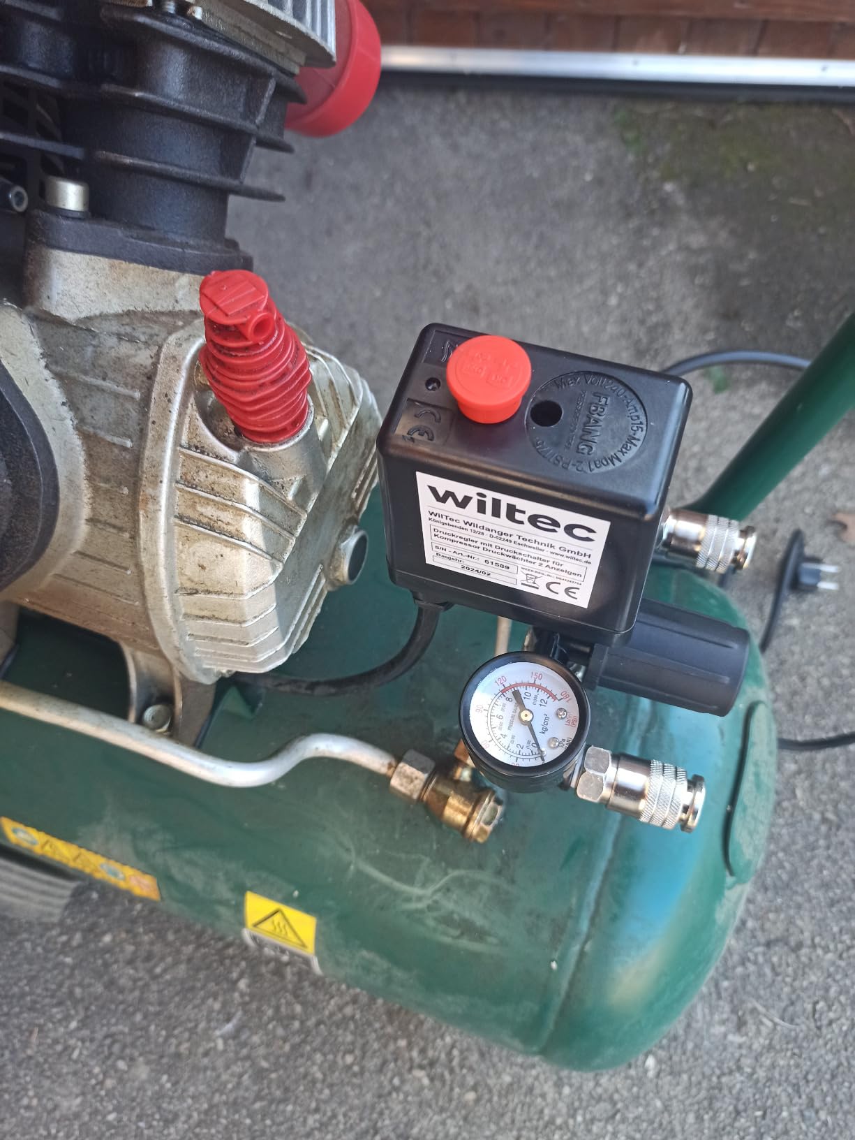 Wiltec regolatore pressione pressostato compressore 8 bar 2 manometri