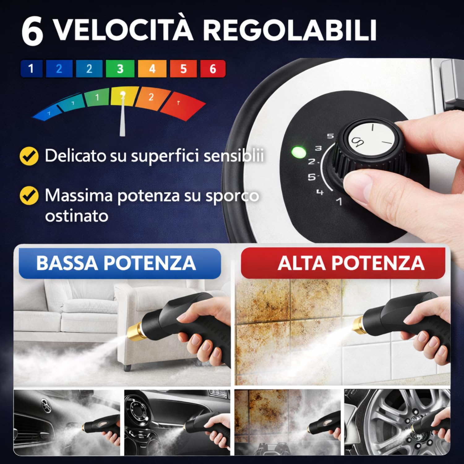 DE ROSA SHOP Pulitore a Vapore 2500W 1200ml 6 Velocità