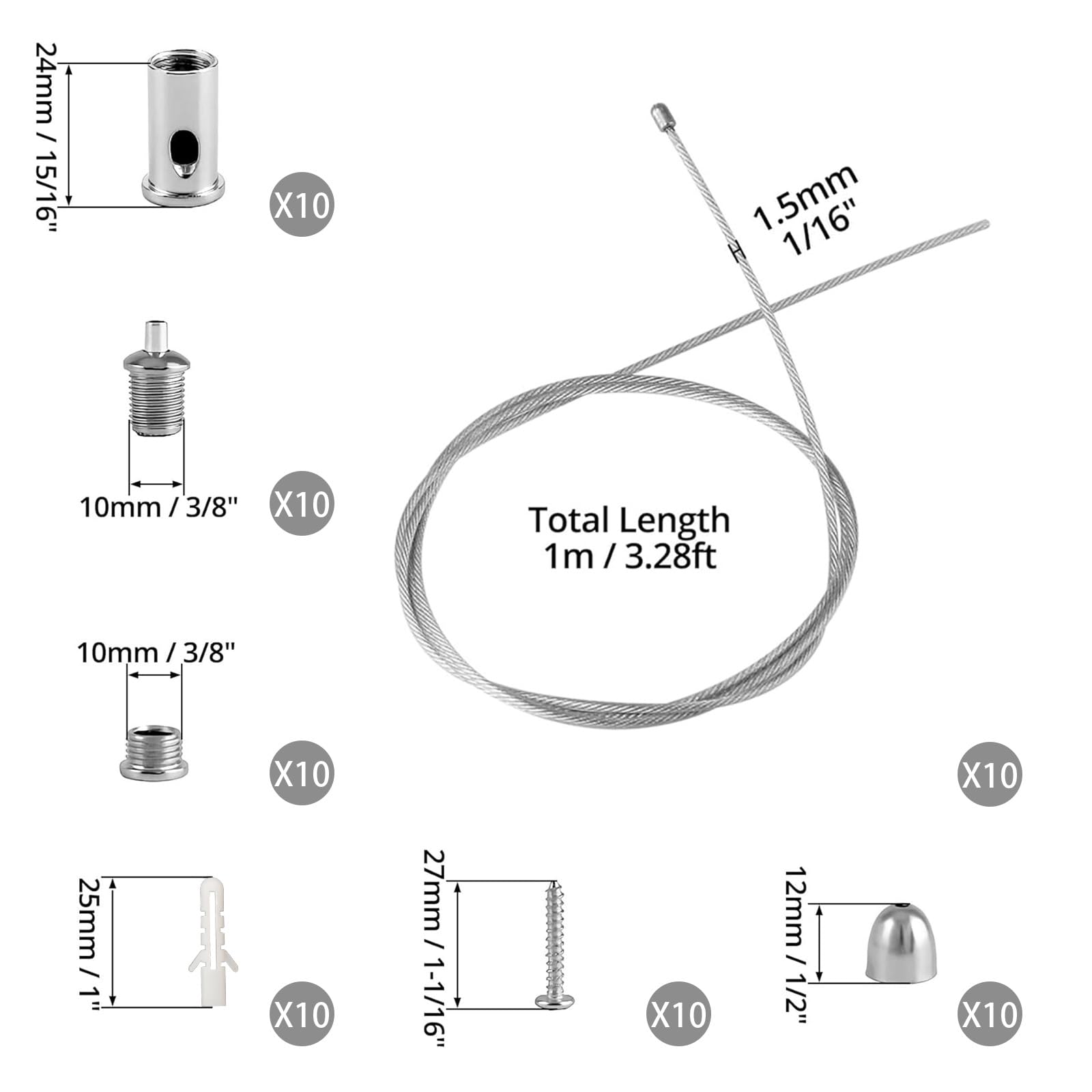 Wzone kit sospensione 1,5 mm x 1 m acciaio inox per LED