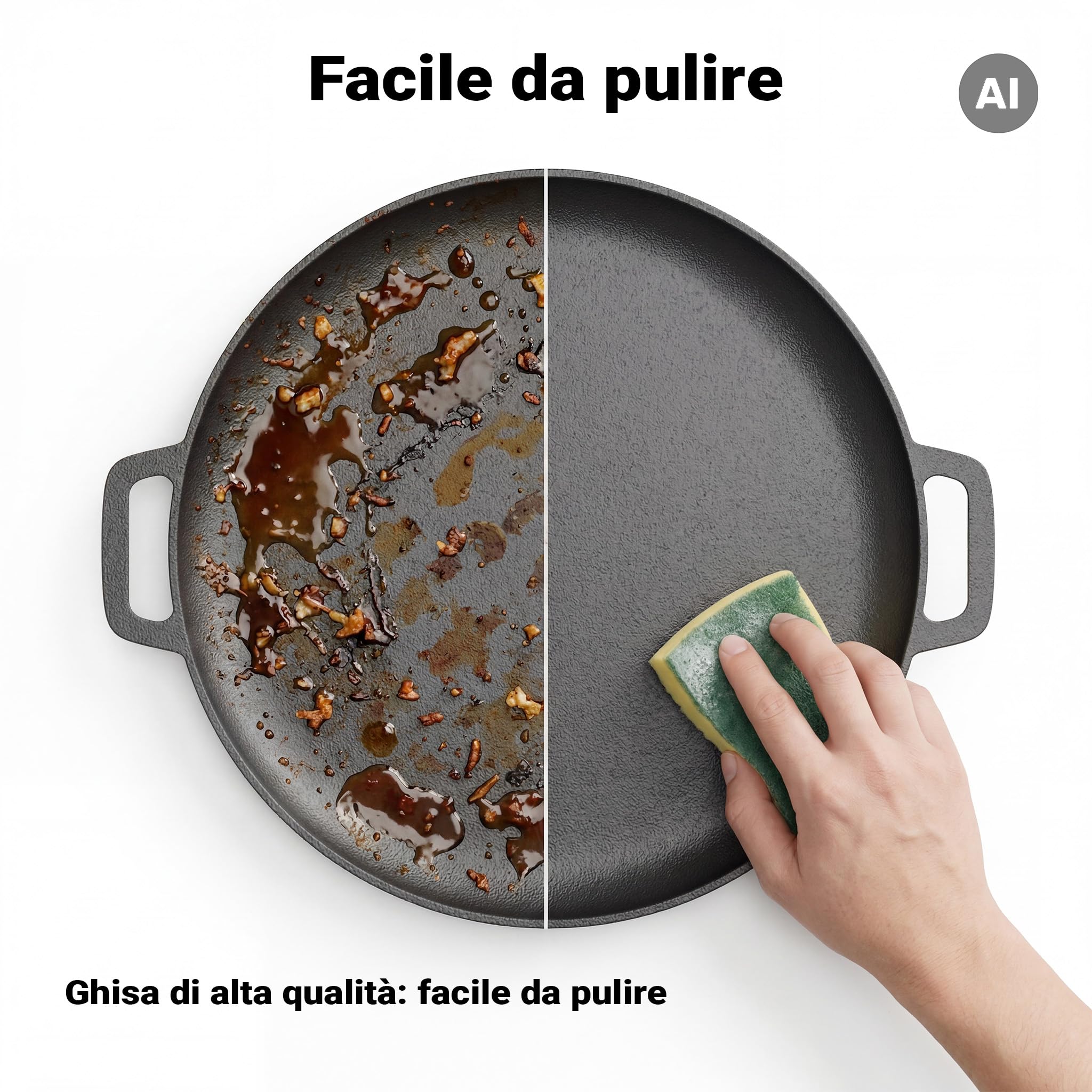 Wiltec Tegame 34,5 cm Padella Ghisa Antiaderente Forno