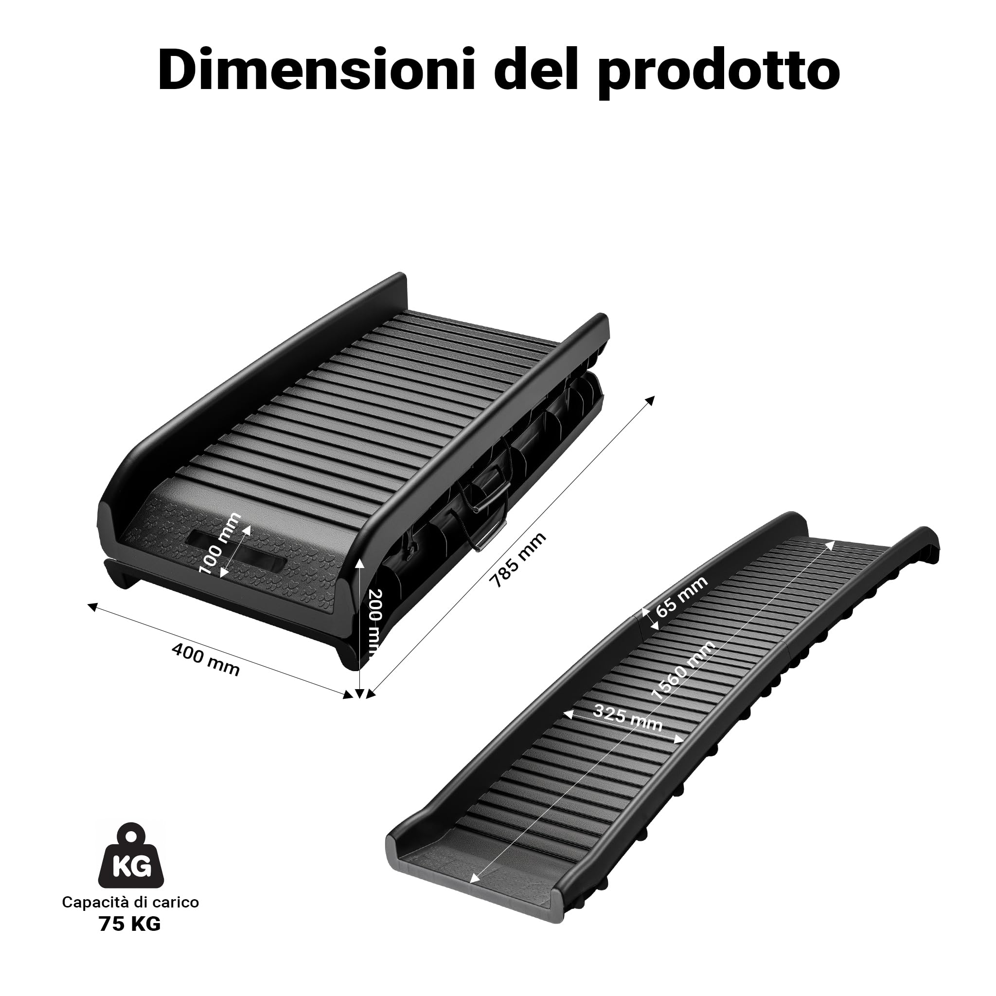Wiltec Rampa Cani Pieghevole Antiscivolo 156x40 cm Nera
