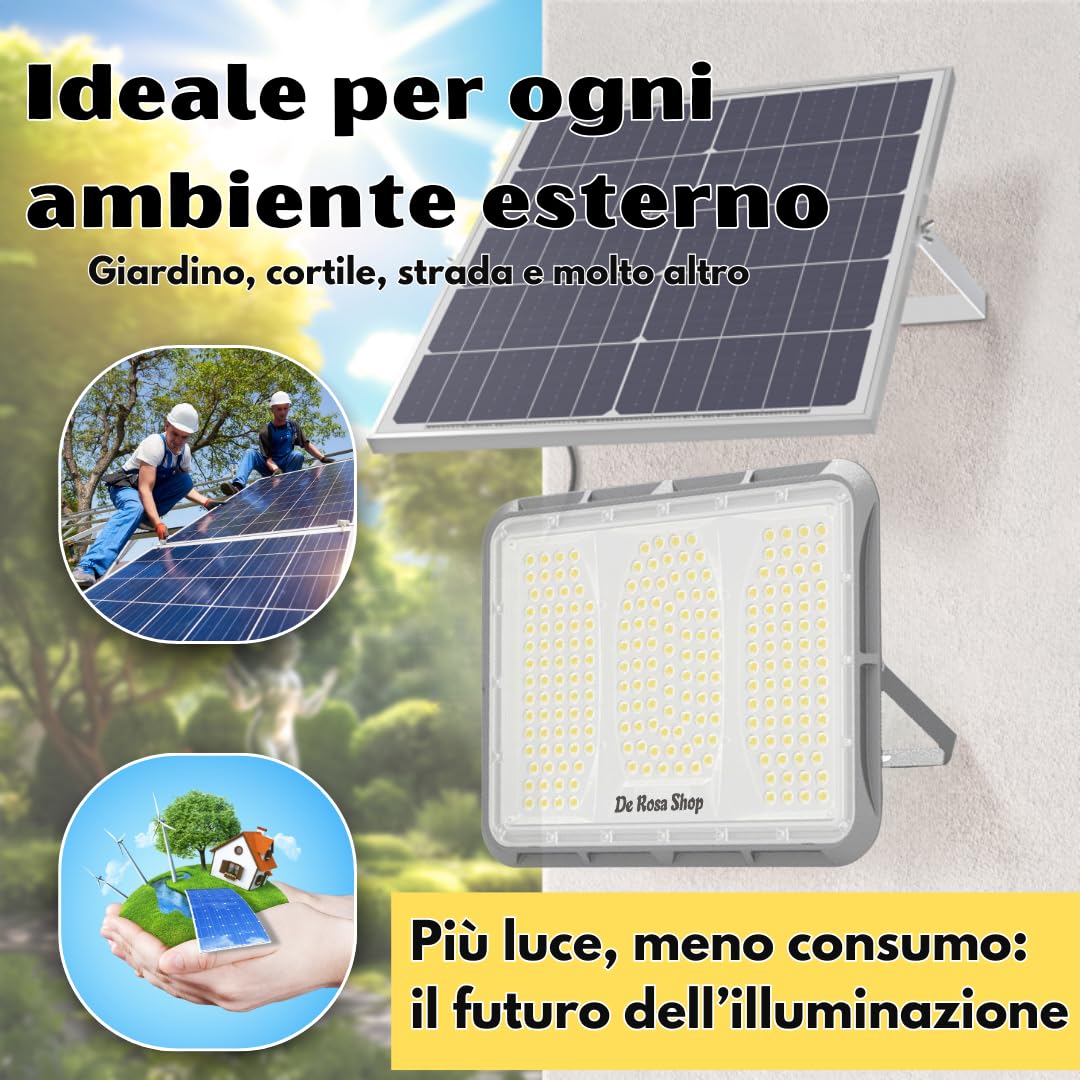 DE ROSA SHOP Faretto solare 600W 150 LED con sensore