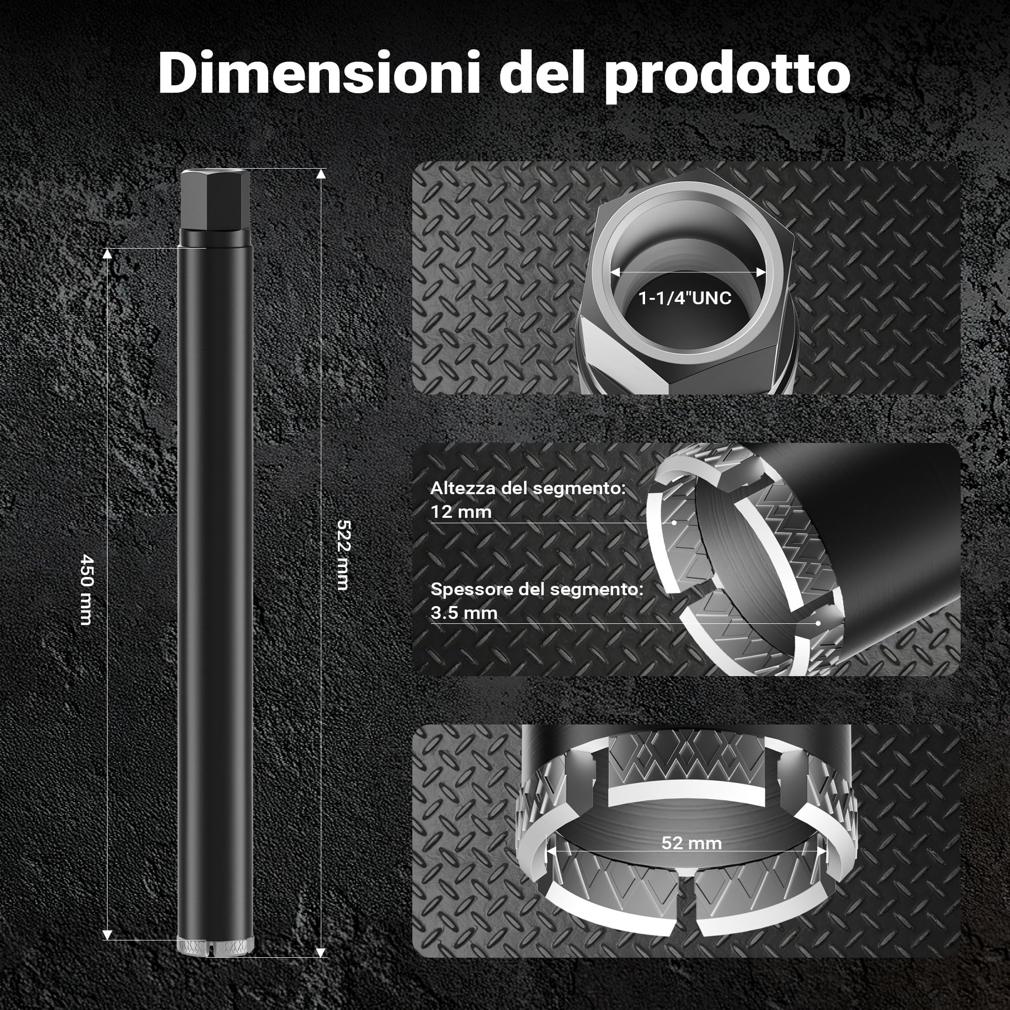 Wiltec corona diamantata 52 mm 450 mm per umido