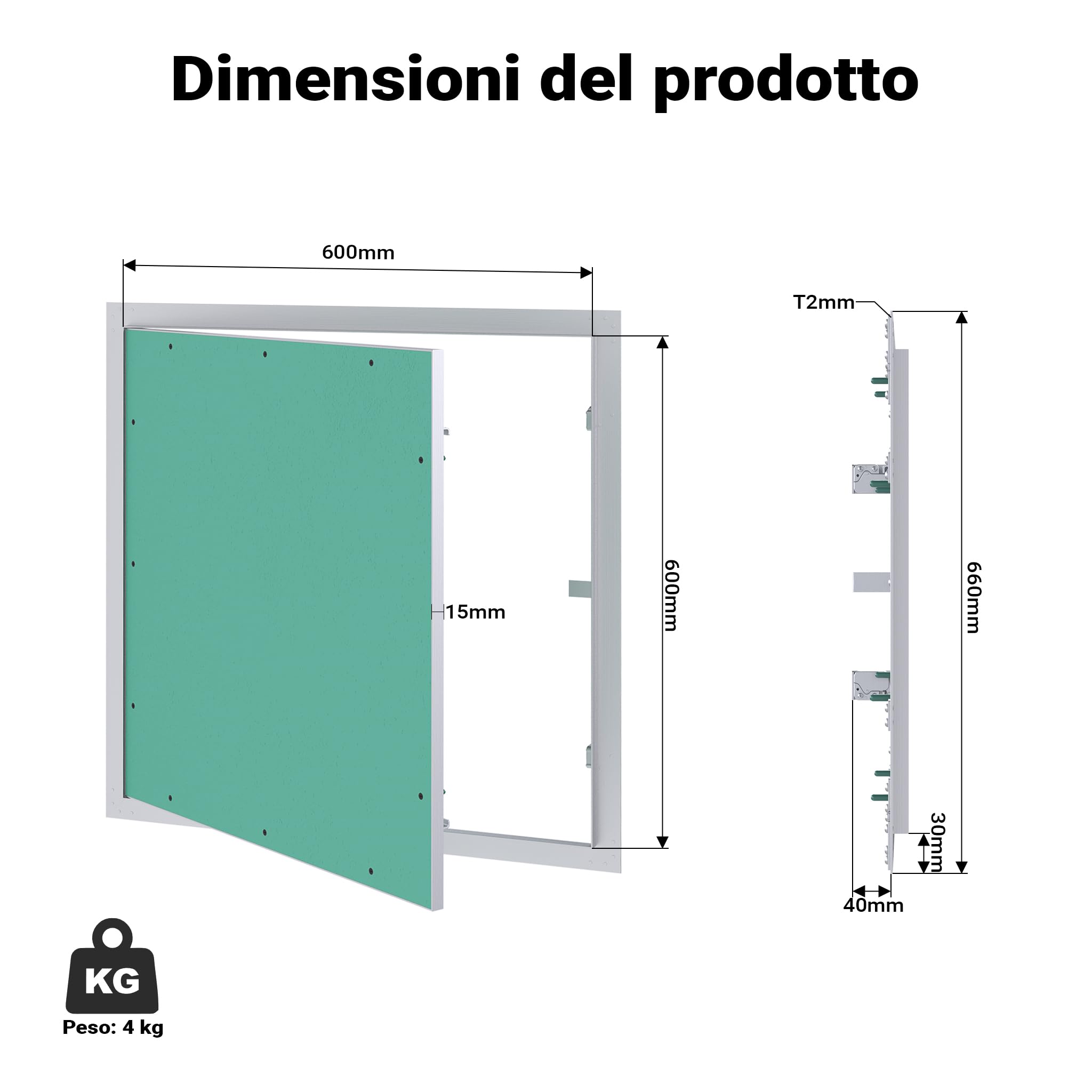 Wiltec Sportello Ispezione 60x60cm Alluminio Cartongesso 12,5mm