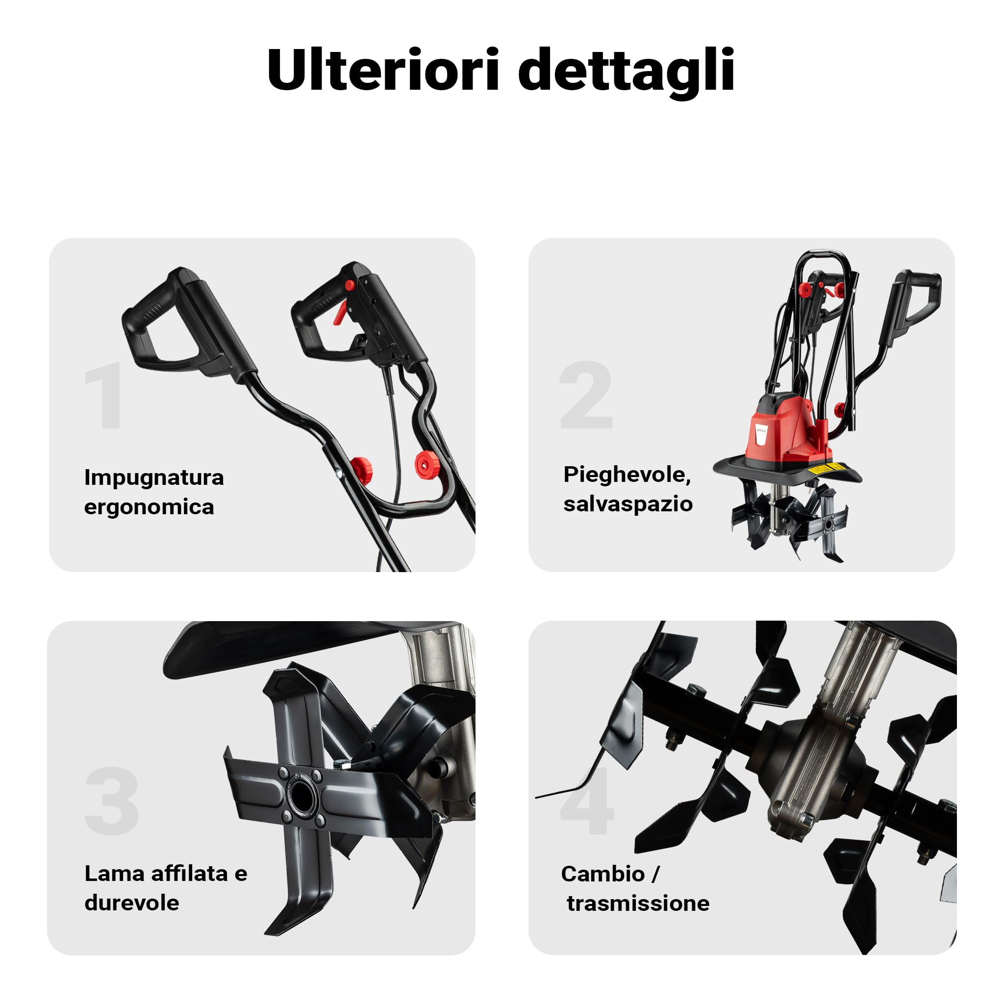 Wiltec motozappa elettrica 1050W 380 giri 16 lame 220 mm