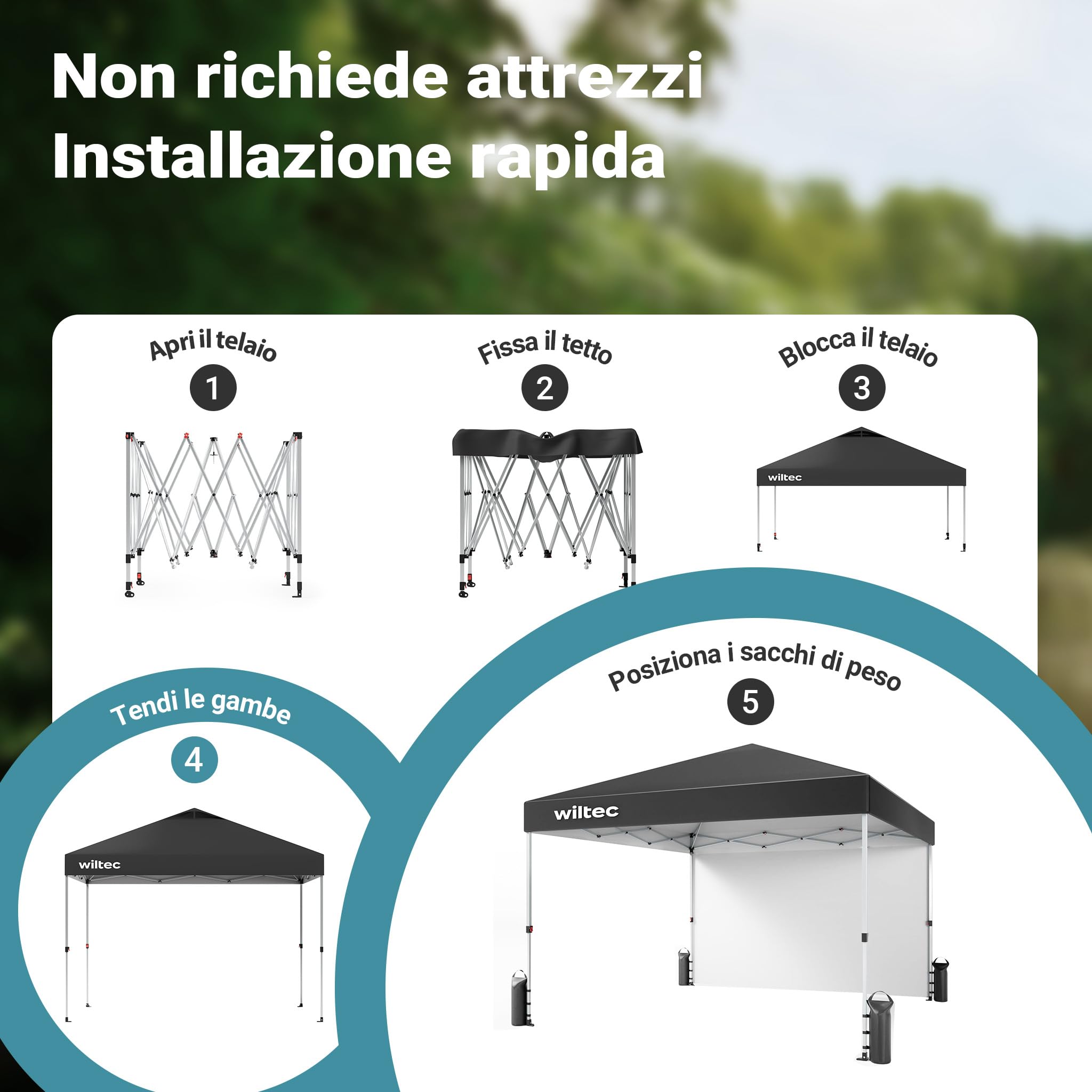 Wiltec gazebo pieghevole 3x3 m grigio con ruote