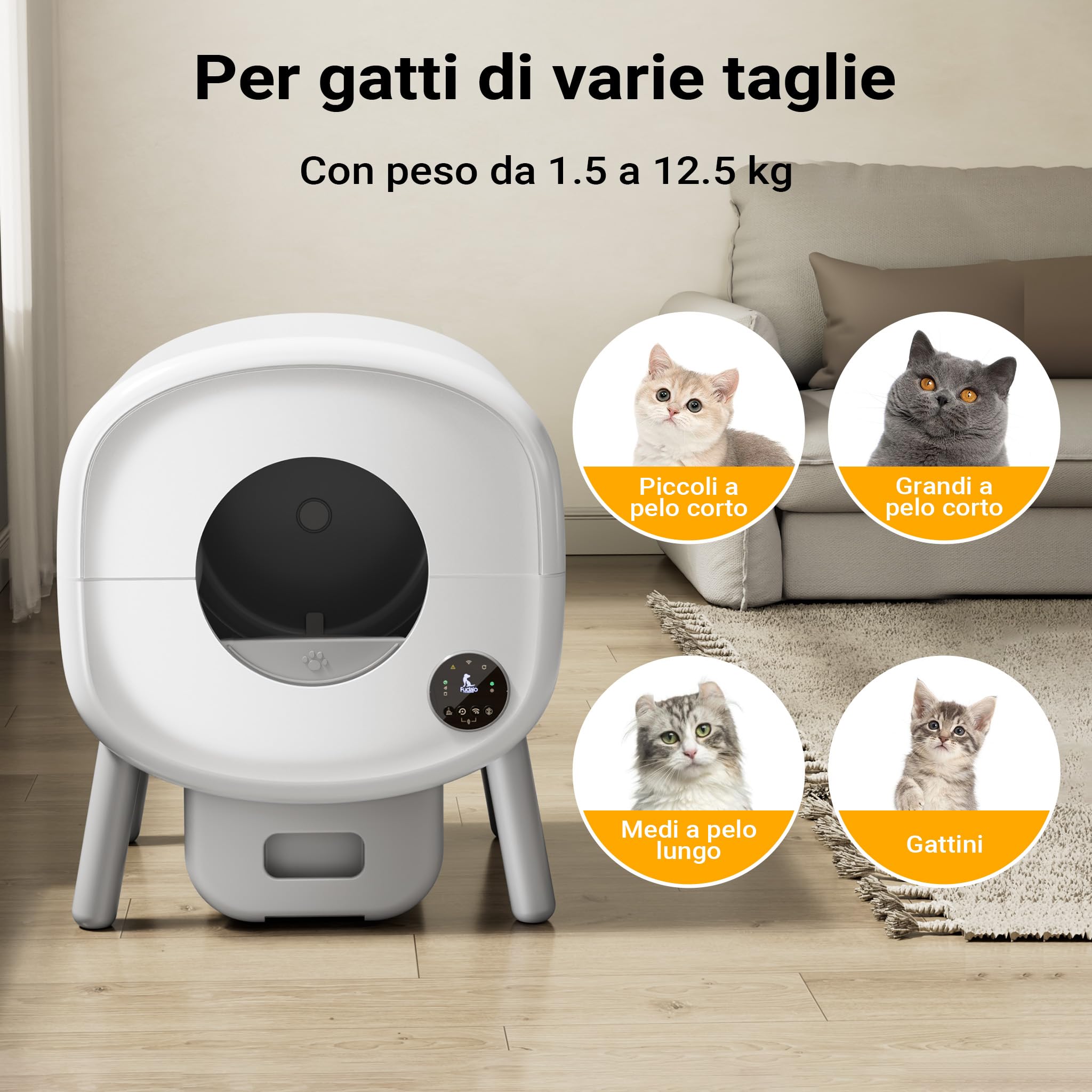 Fudajo Lettiera autopulente 76L automatica con app gatti
