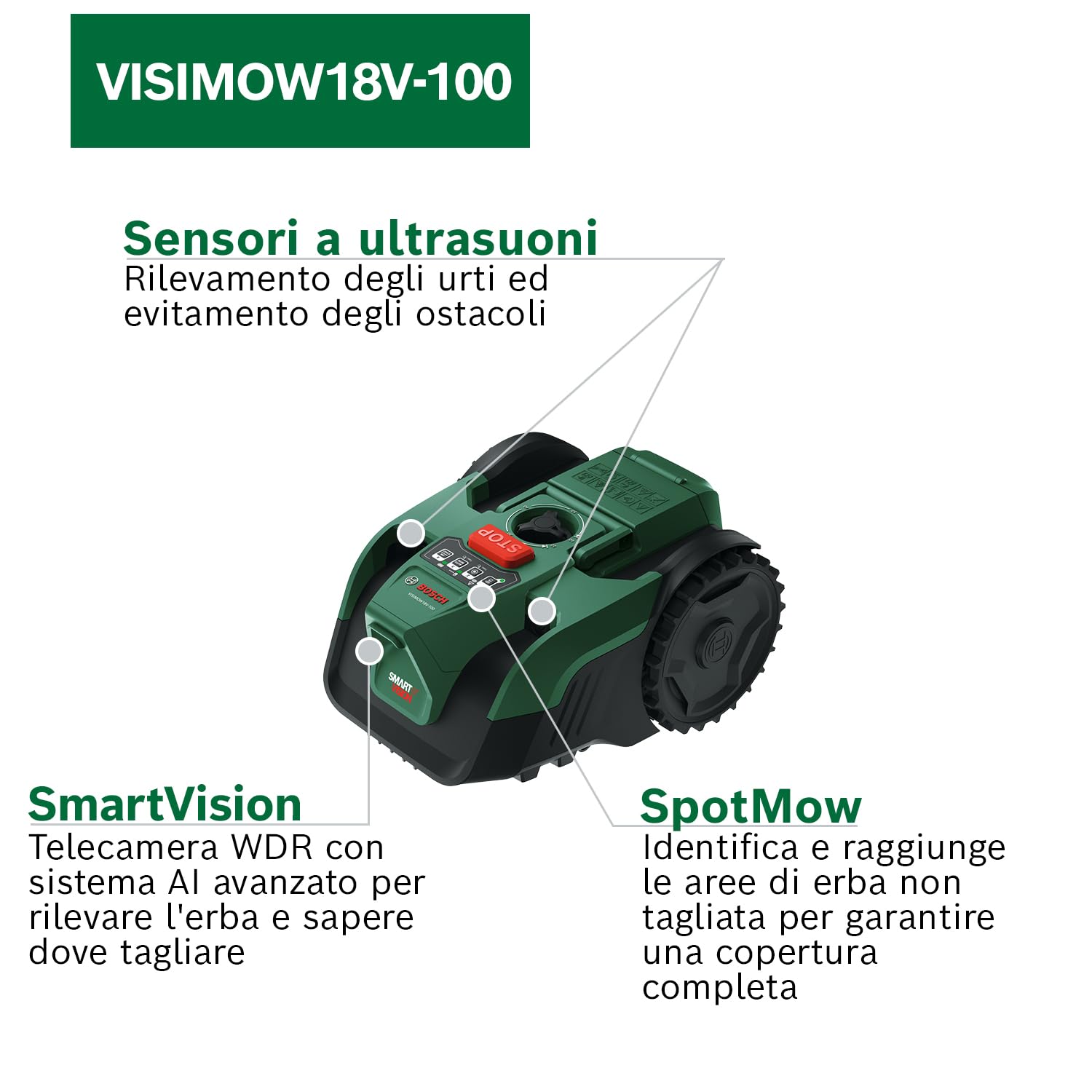 Bosch VisiMow 18V-100 robot rasaerba senza batteria 100mq
