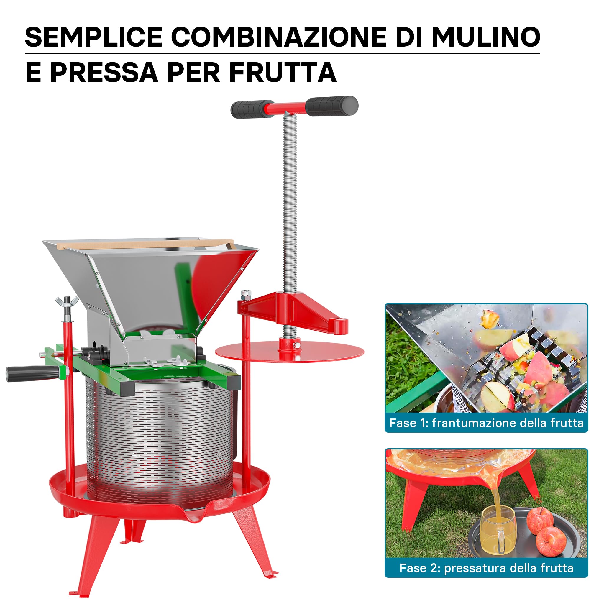 Wiltec Torchio Frutta 14 Litri Acciaio Inox con Treppiede