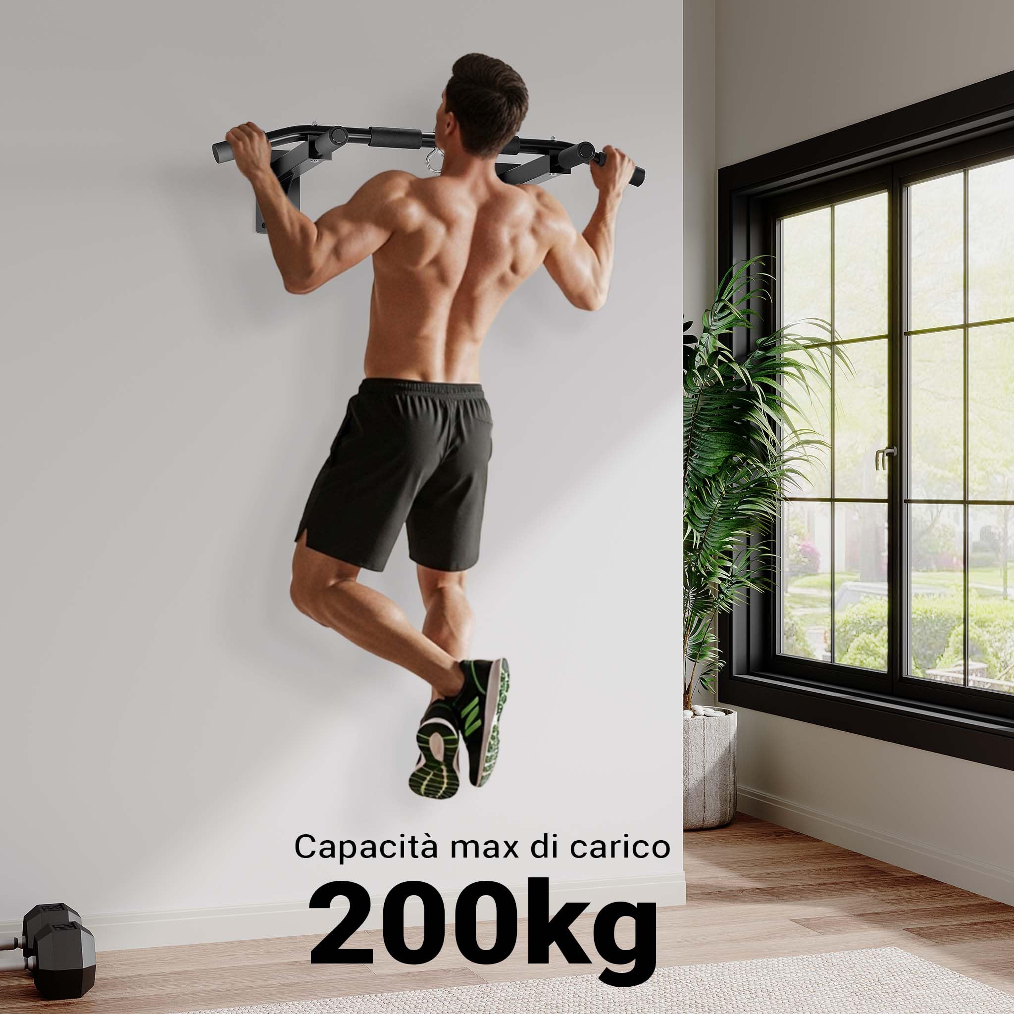 Wiltec Barra Trazioni Parete 200 kg Prese Multiple