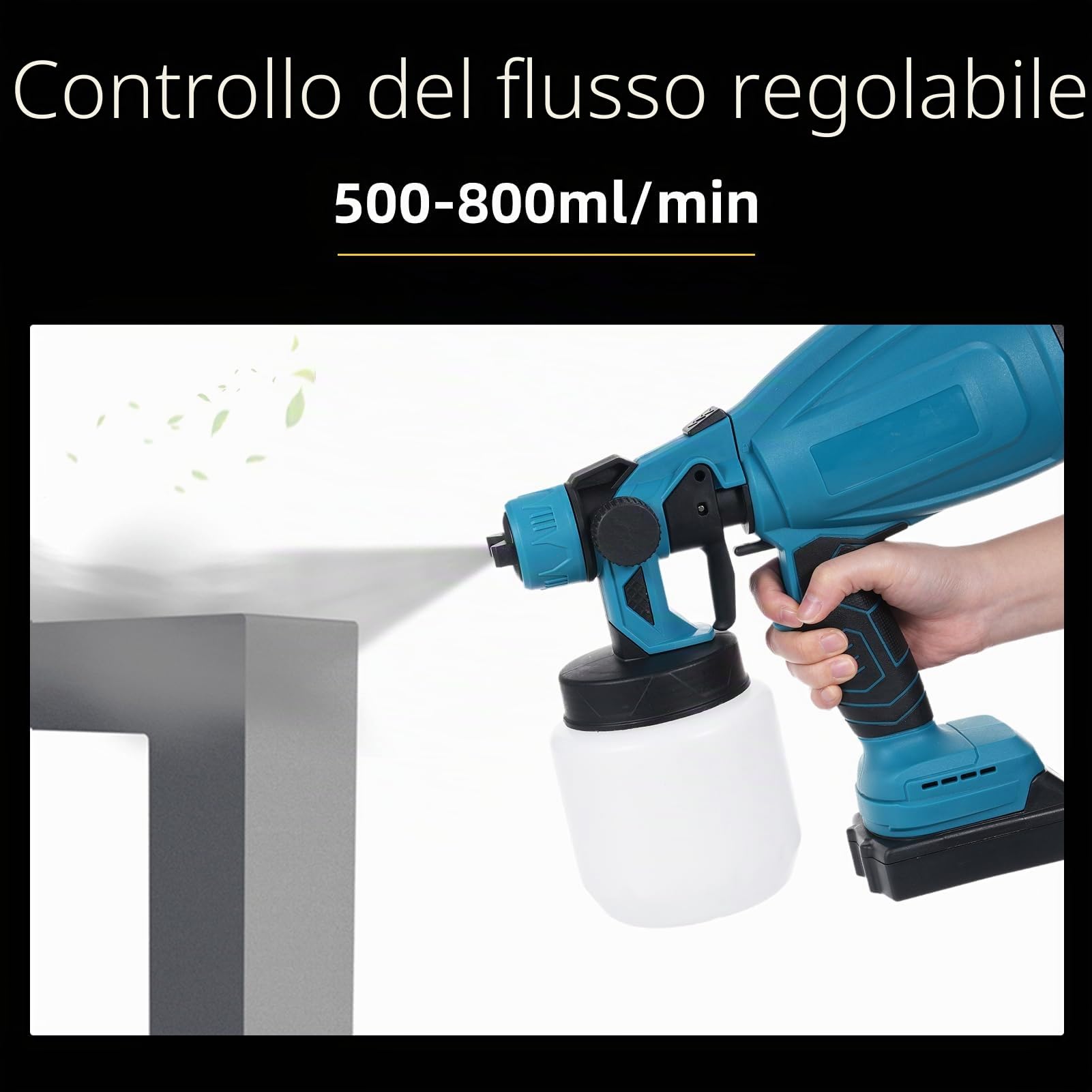Weytoll Pistola Vernice Batteria 300W 800 ml 2 Batterie Rame