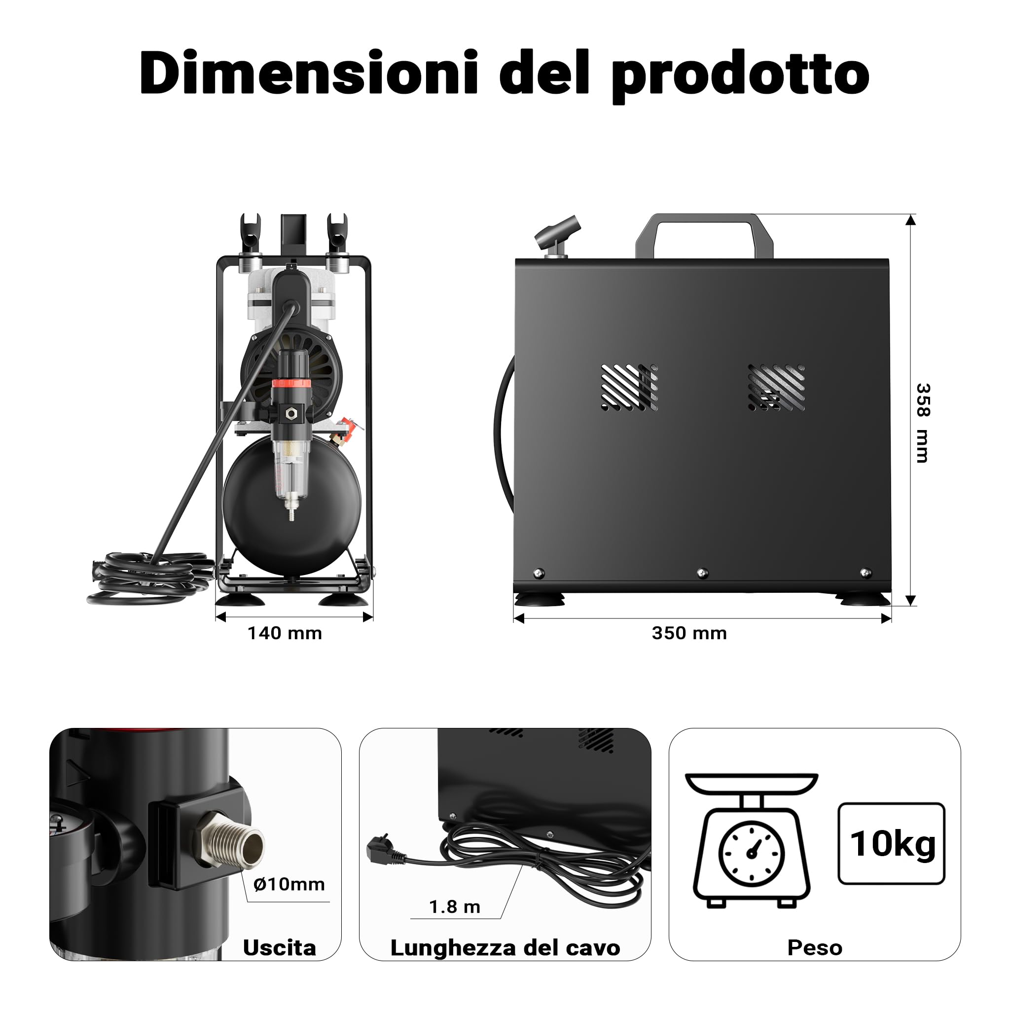 Wiltec AF186A Compressore Aerografo Monocilindrico 4 Bar