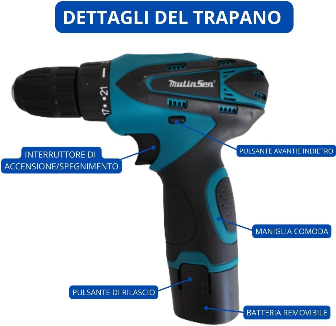 DE ROSA SHOP Set Trapano Smerigliatrice 48V 2 Batterie 4 Dischi