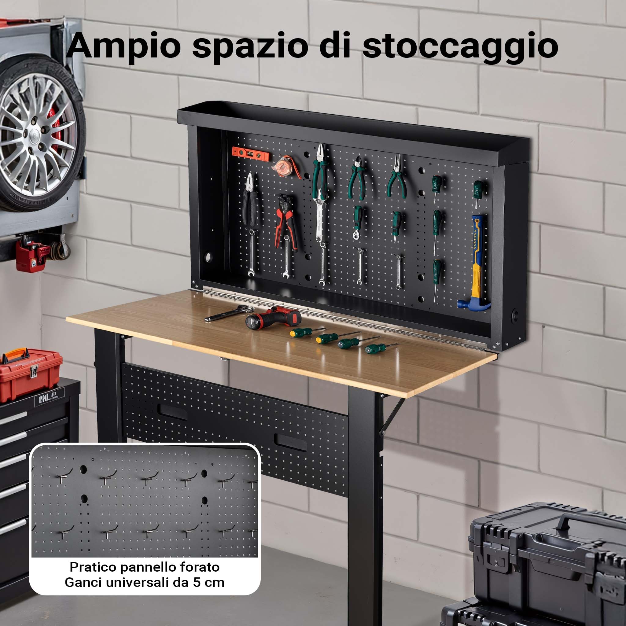 Wiltec Banco Lavoro Pieghevole Parete 120x60cm 200kg Pannello