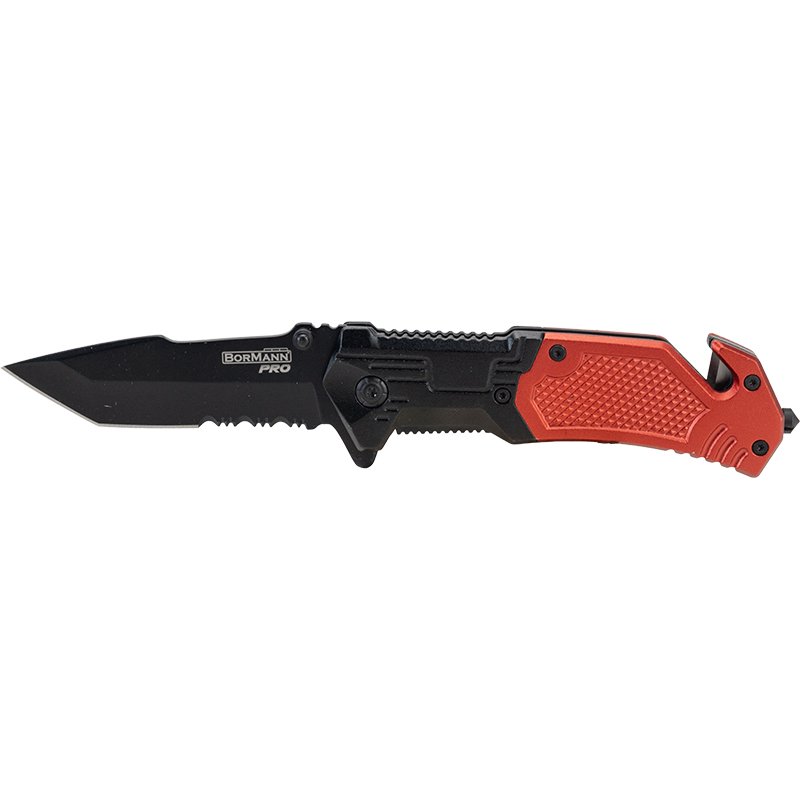 Bormann coltello pieghevole Tanto 200mm lama nera manico rosso