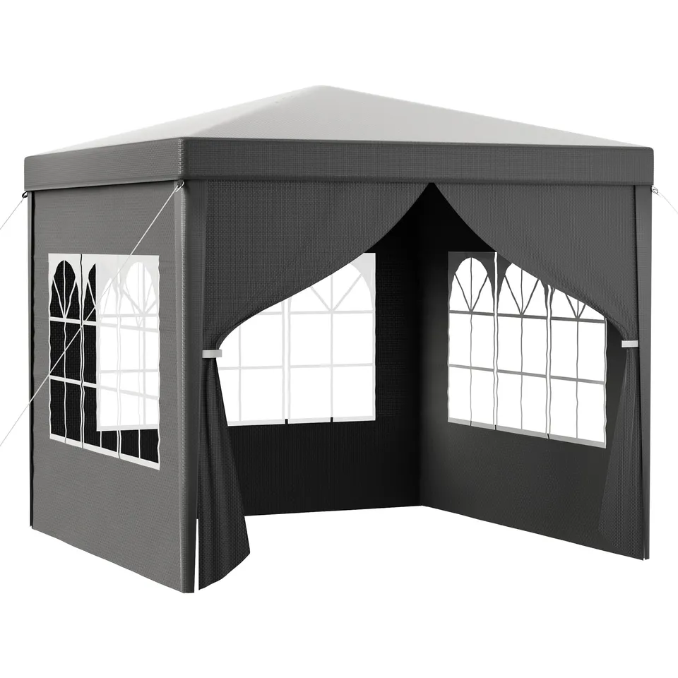 Toboli Gazebo 3x3 m Grigio con Lati e Finestre
