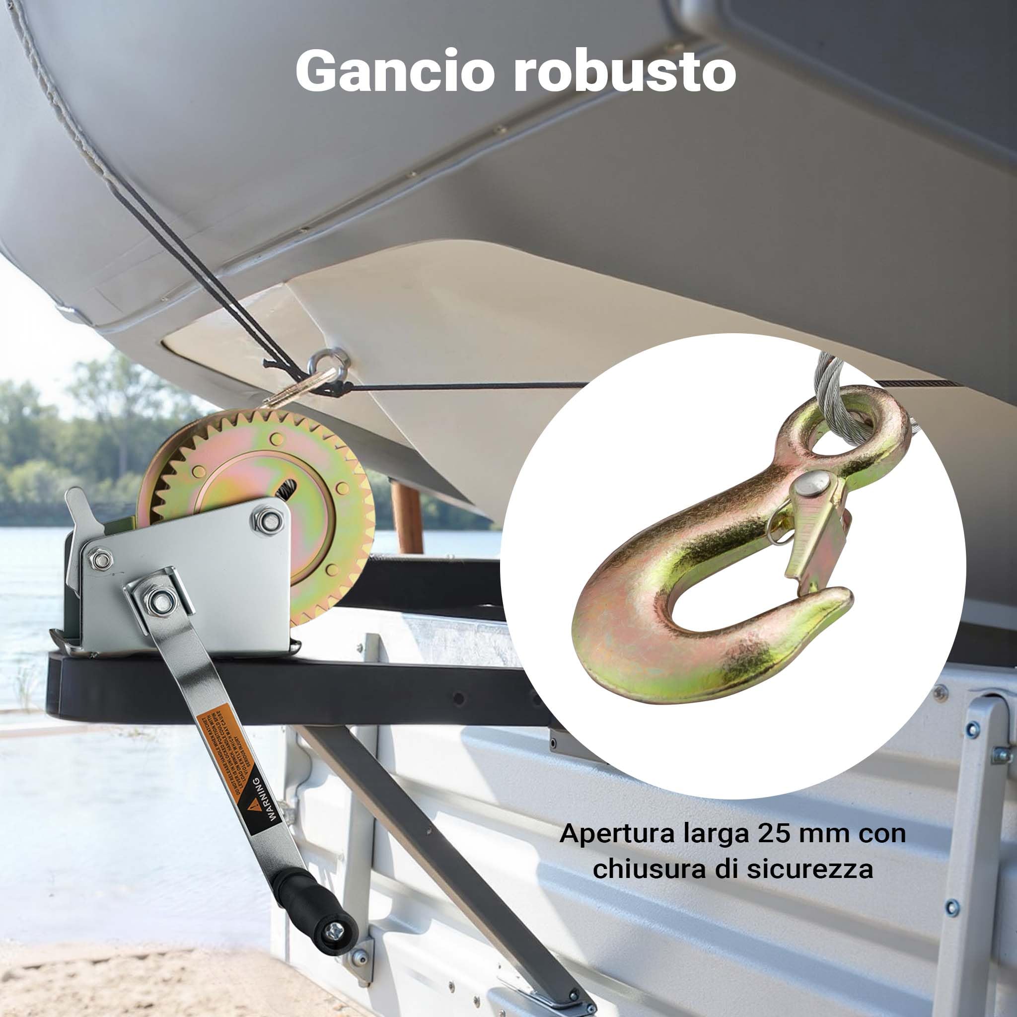 Wiltec Verricello manuale 350 kg fune 10 m argano