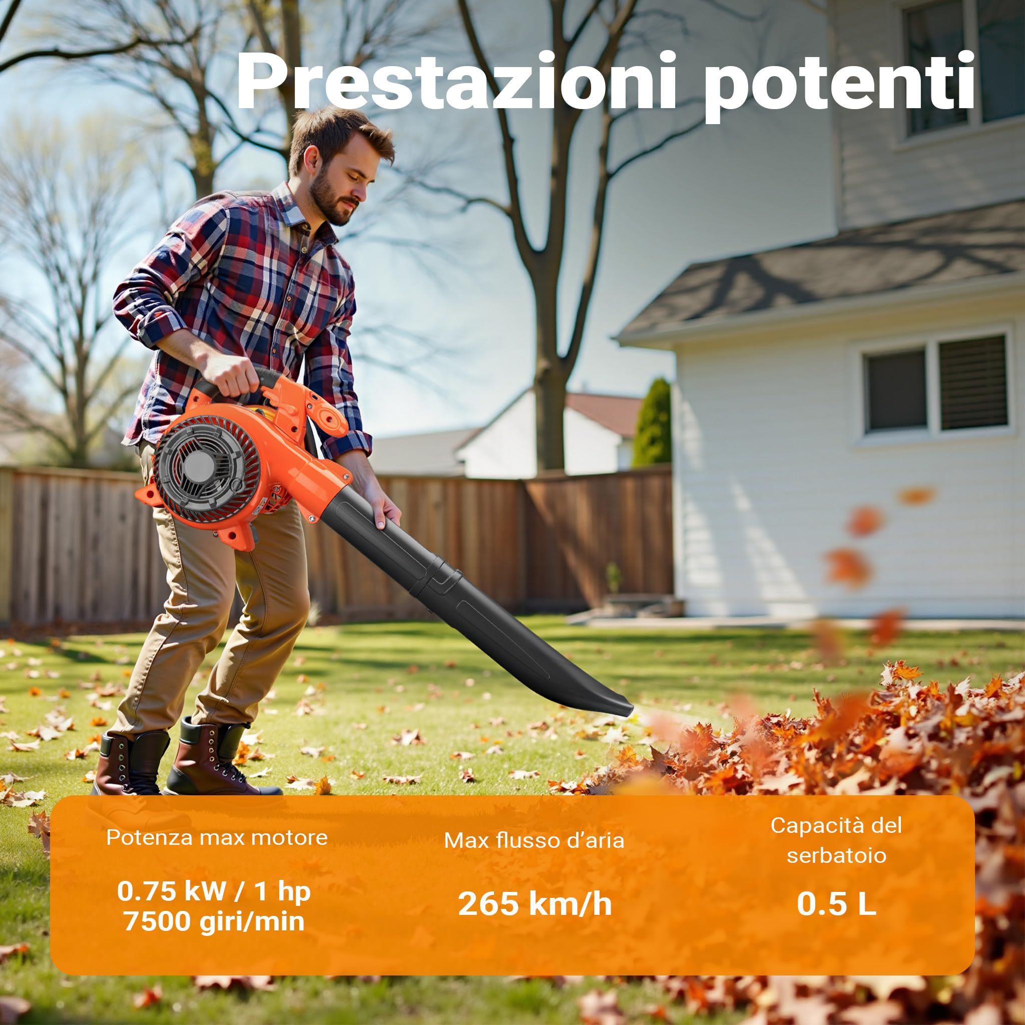Wiltec Aspirafoglie a scoppio 3in1 1 CV 26 cc sacco 50 L