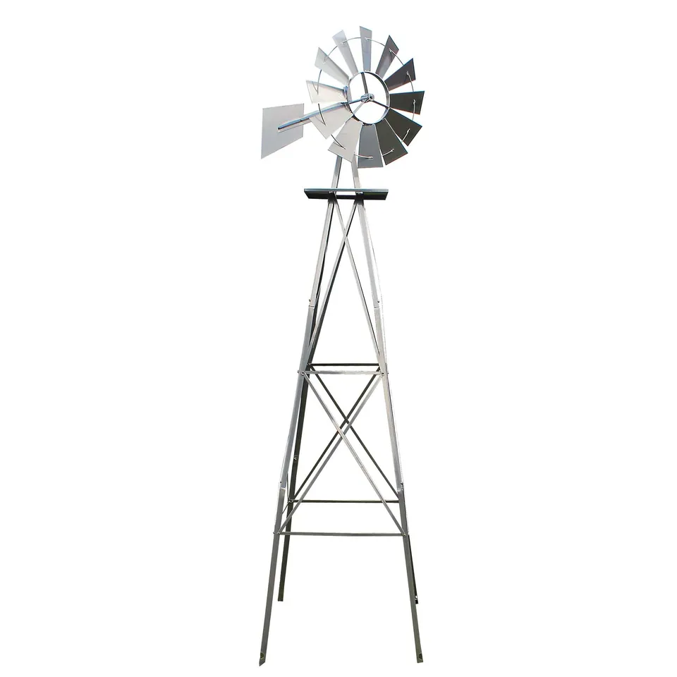 Wiltec Mulino a vento da giardino 245 cm argento metallo