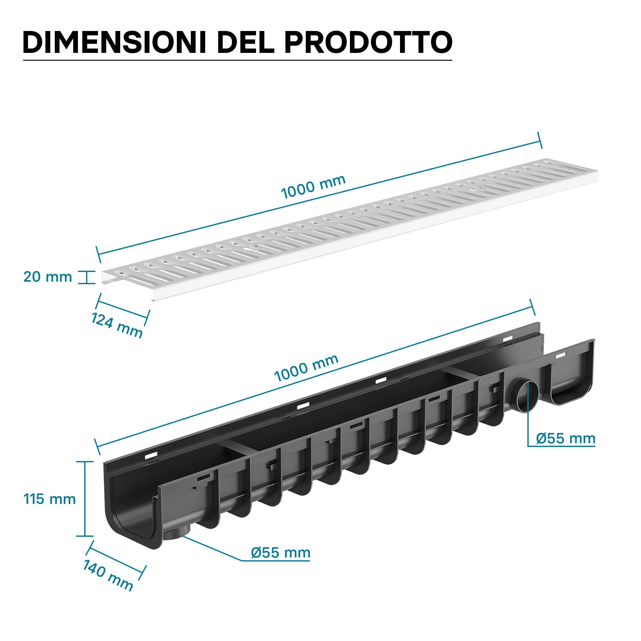 Wiltec Canale Scolo 1m Griglia Zincata Canaletta 1,5t PP