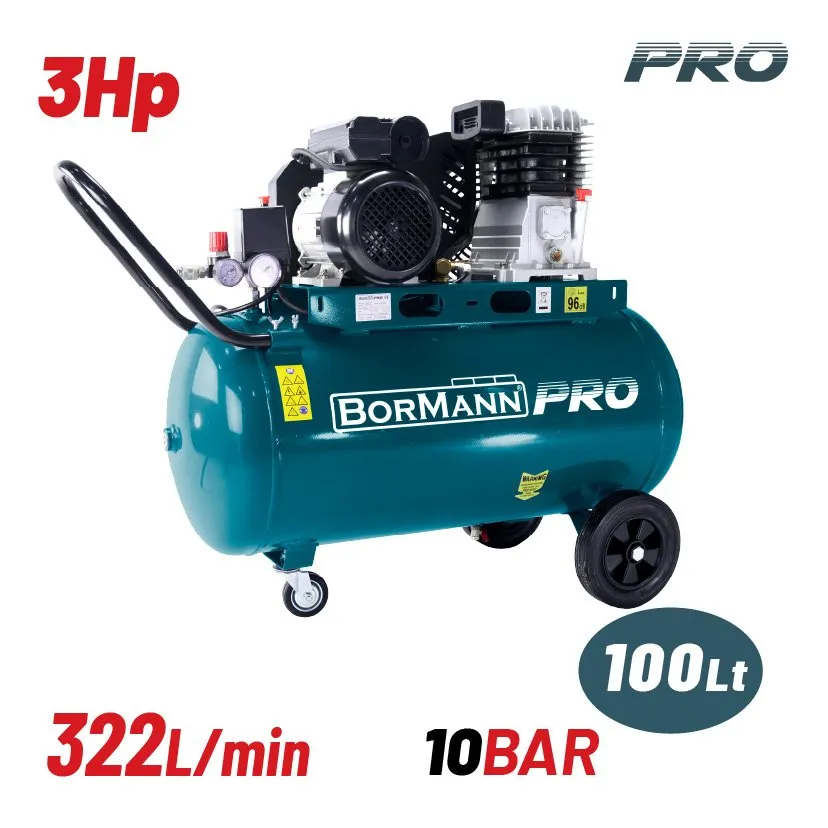 Bormann Pro compressore aria cinghia 100L 3HP 322 L/min