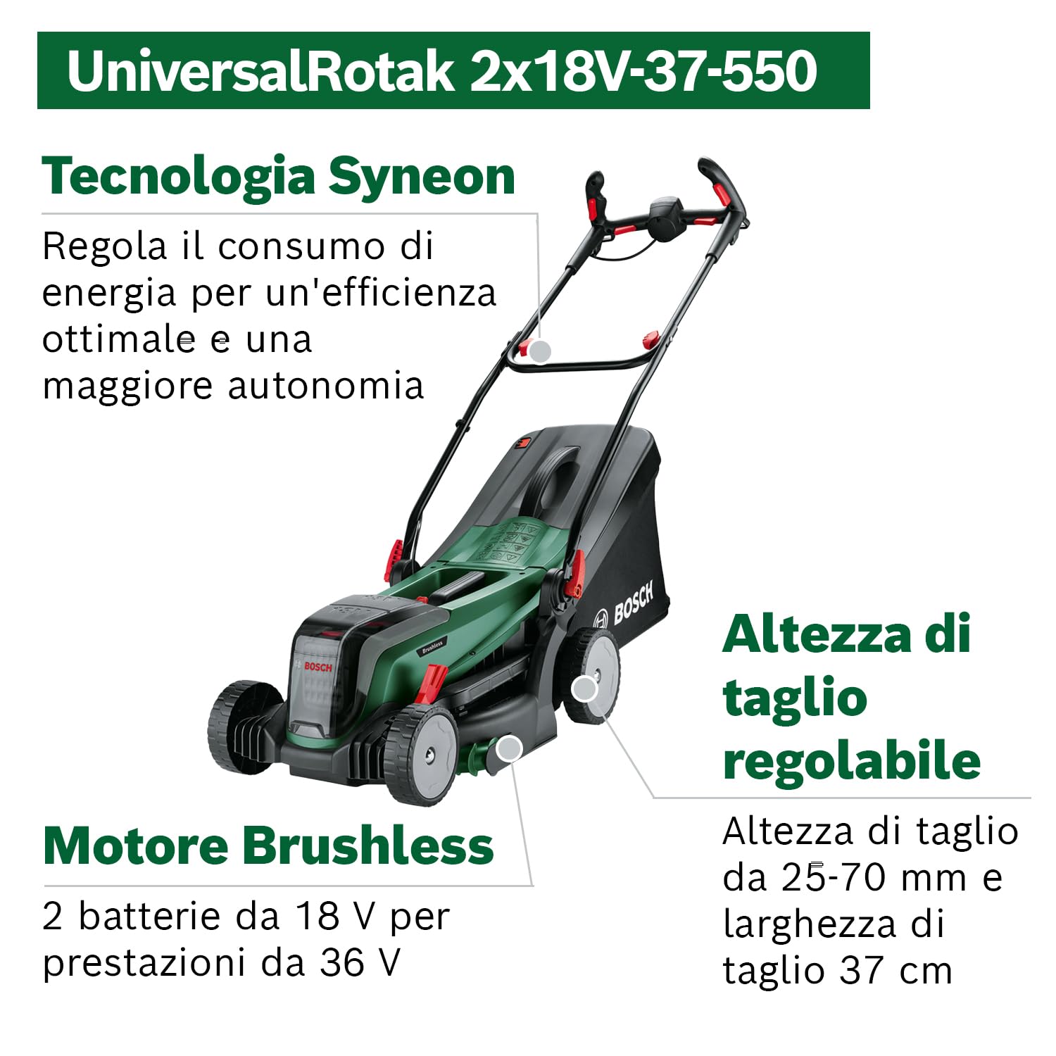 Bosch UniversalRotak 2x18V-37-550 tagliaerba batteria 2x4,0 Ah