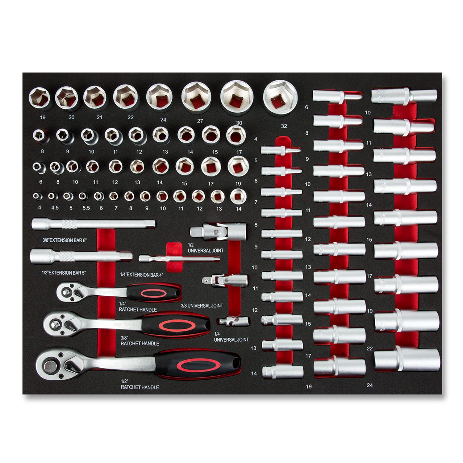 EBERTH Set Attrezzi 114 pezzi inserti schiuma rosso 3 cassetti