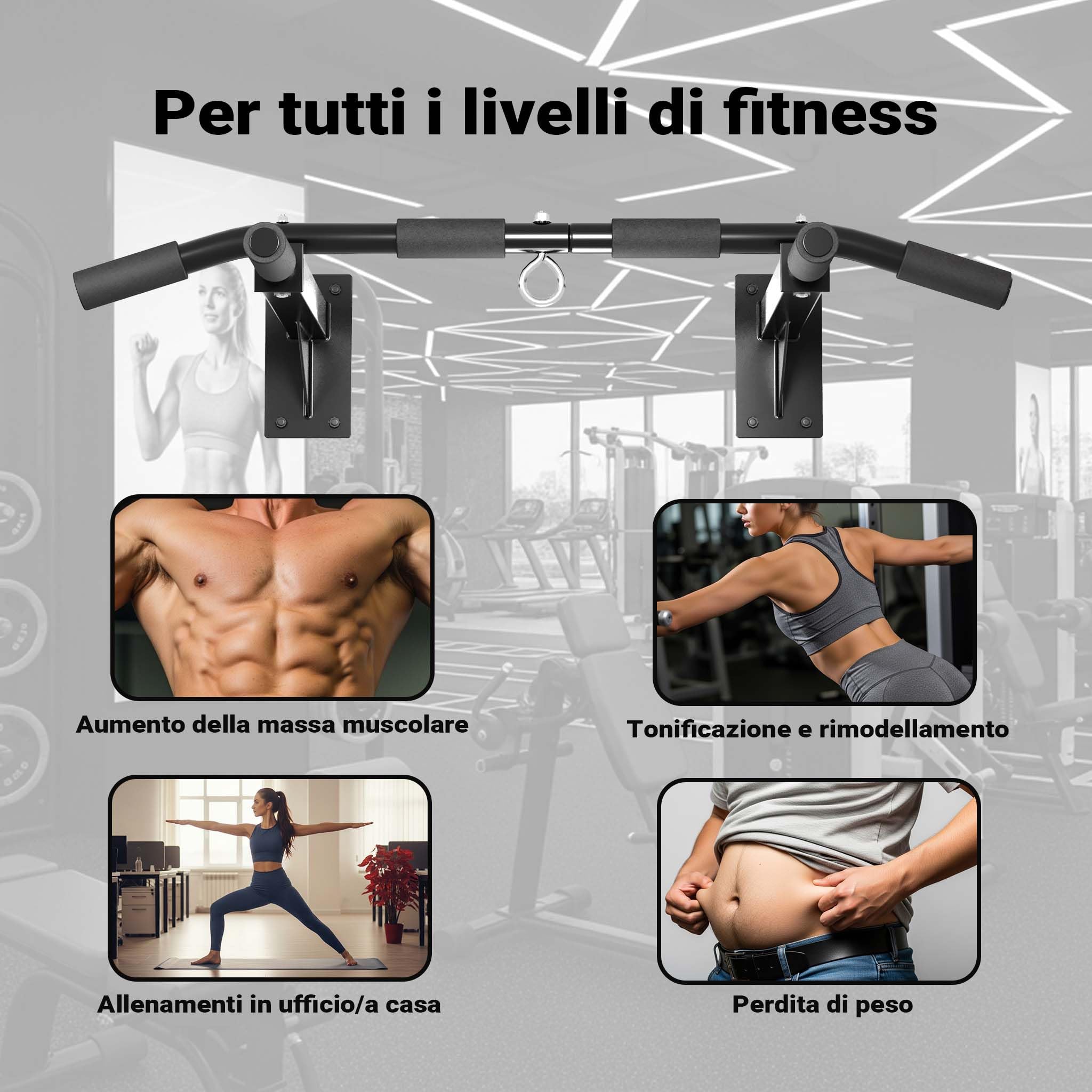 Wiltec Barra Trazioni Parete 200 kg Prese Multiple