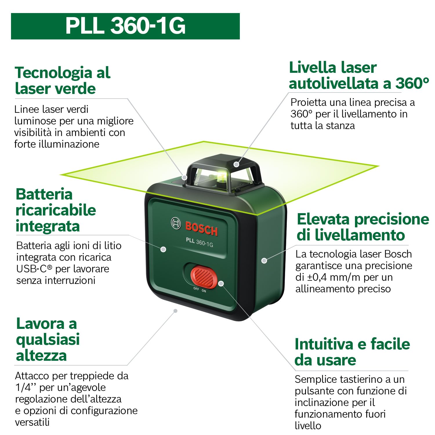 Bosch PLL 360-1G livella laser verde 360°