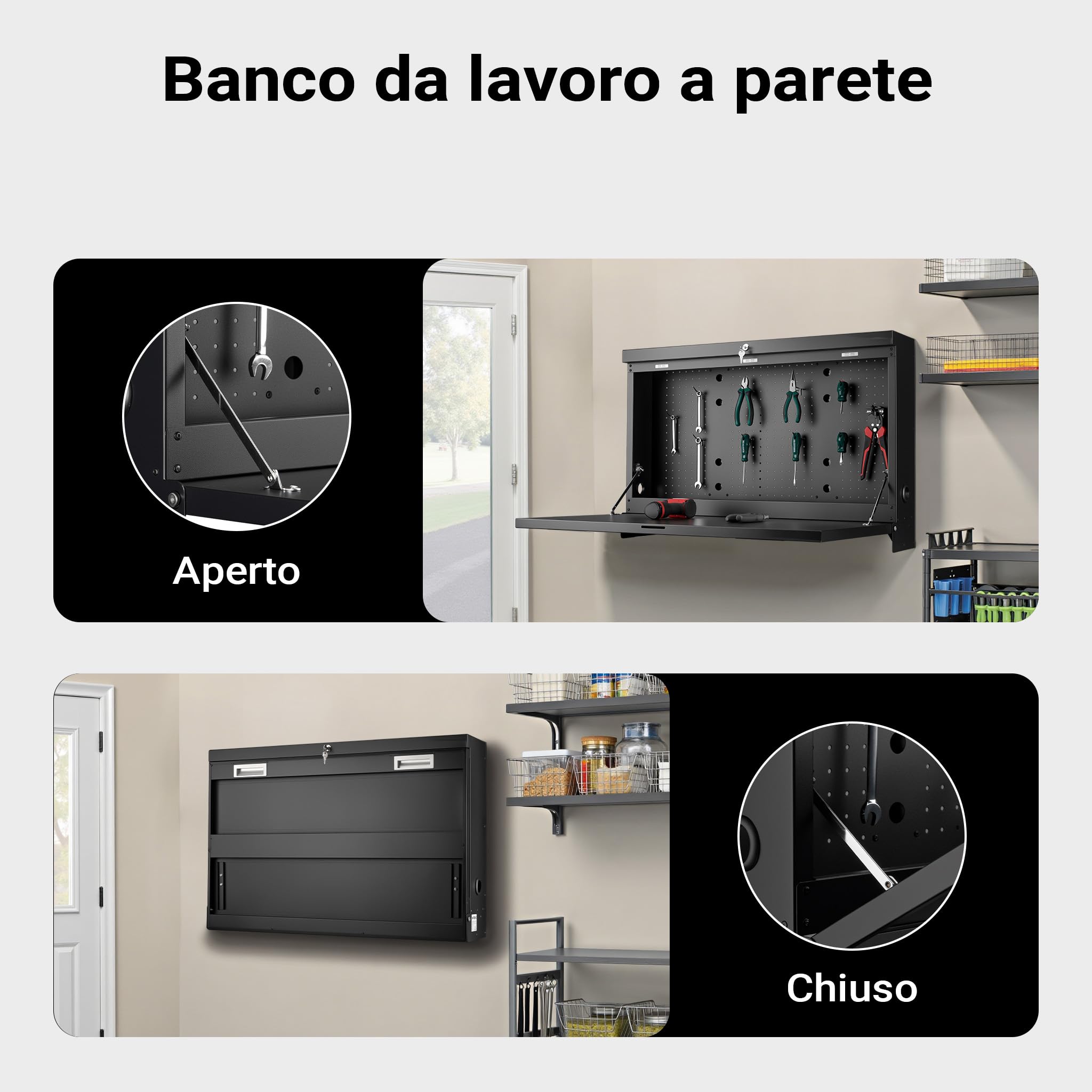 Wiltec banco da lavoro pieghevole a parete 50 kg acciaio