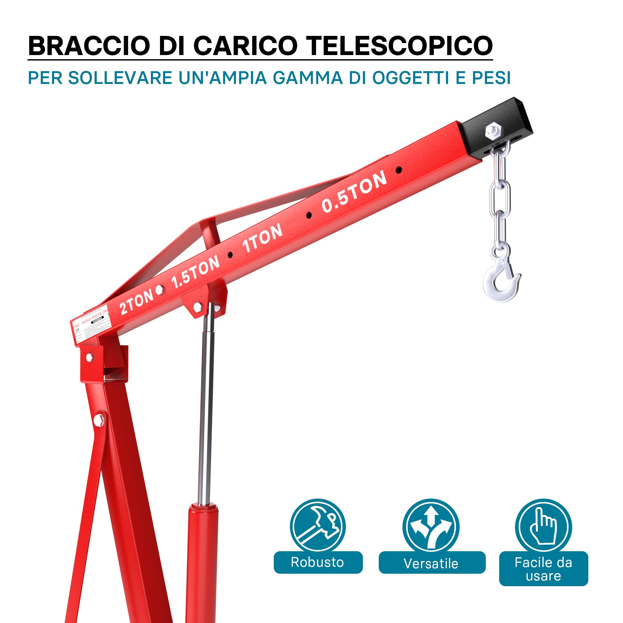 Wiltec Gruetta Idraulica 2000kg Officina Pieghevole 2,25m