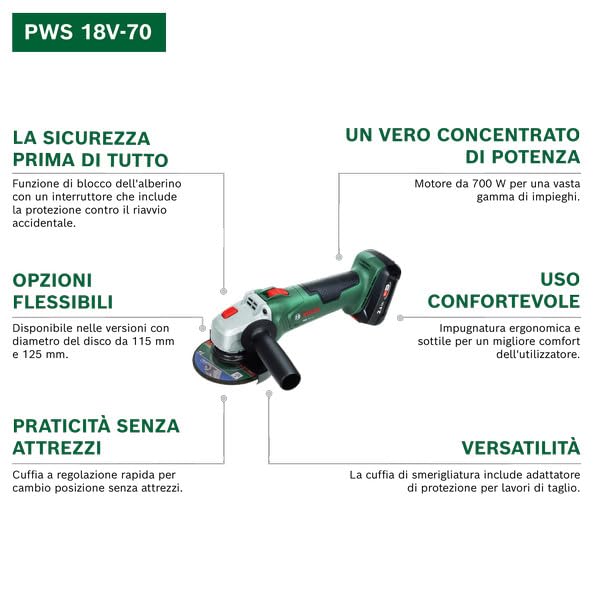 Bosch PWS 18V-70 Smerigliatrice angolare 115 mm solo corpo