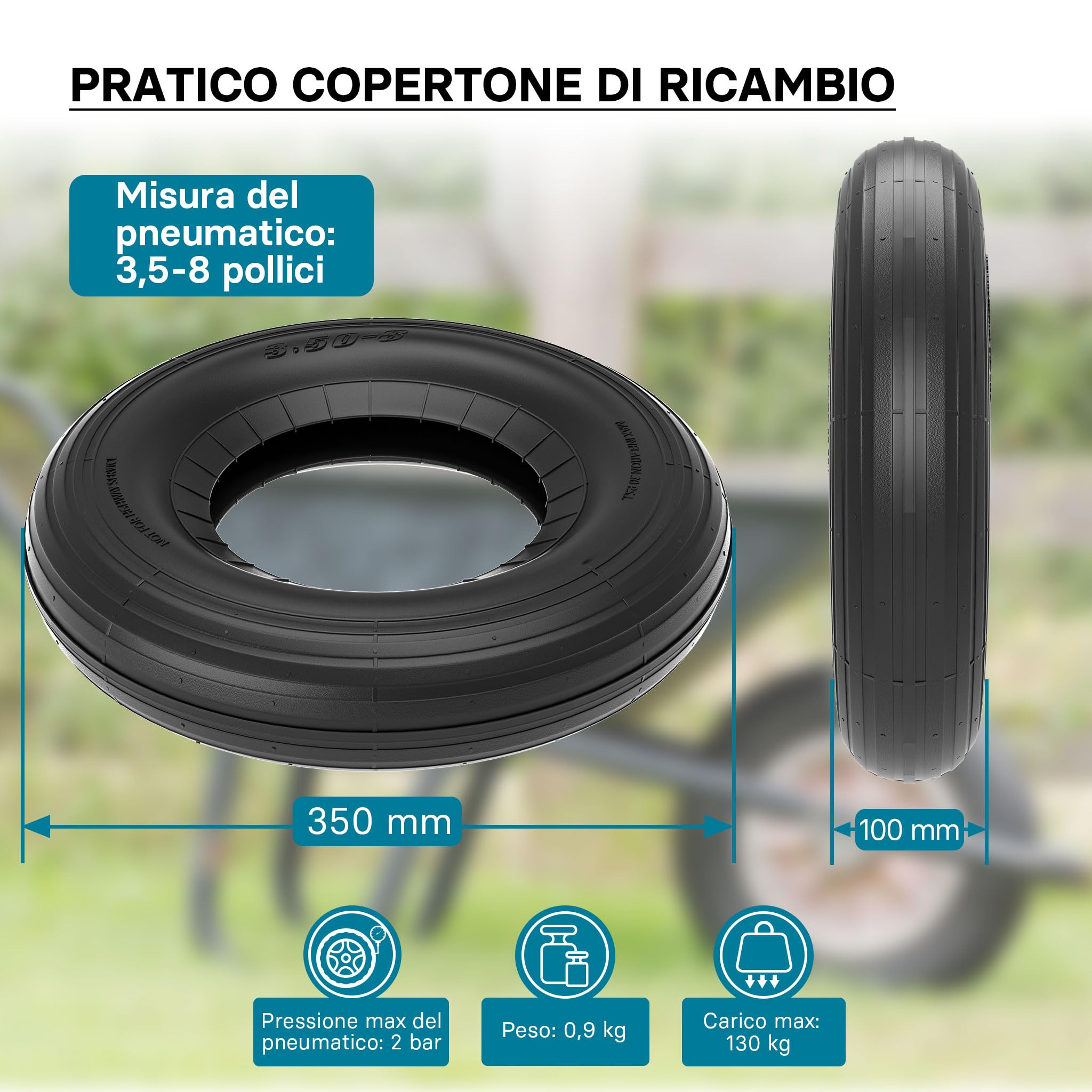 Wiltec copertone carriola 3.50-8 350x100 mm gomma