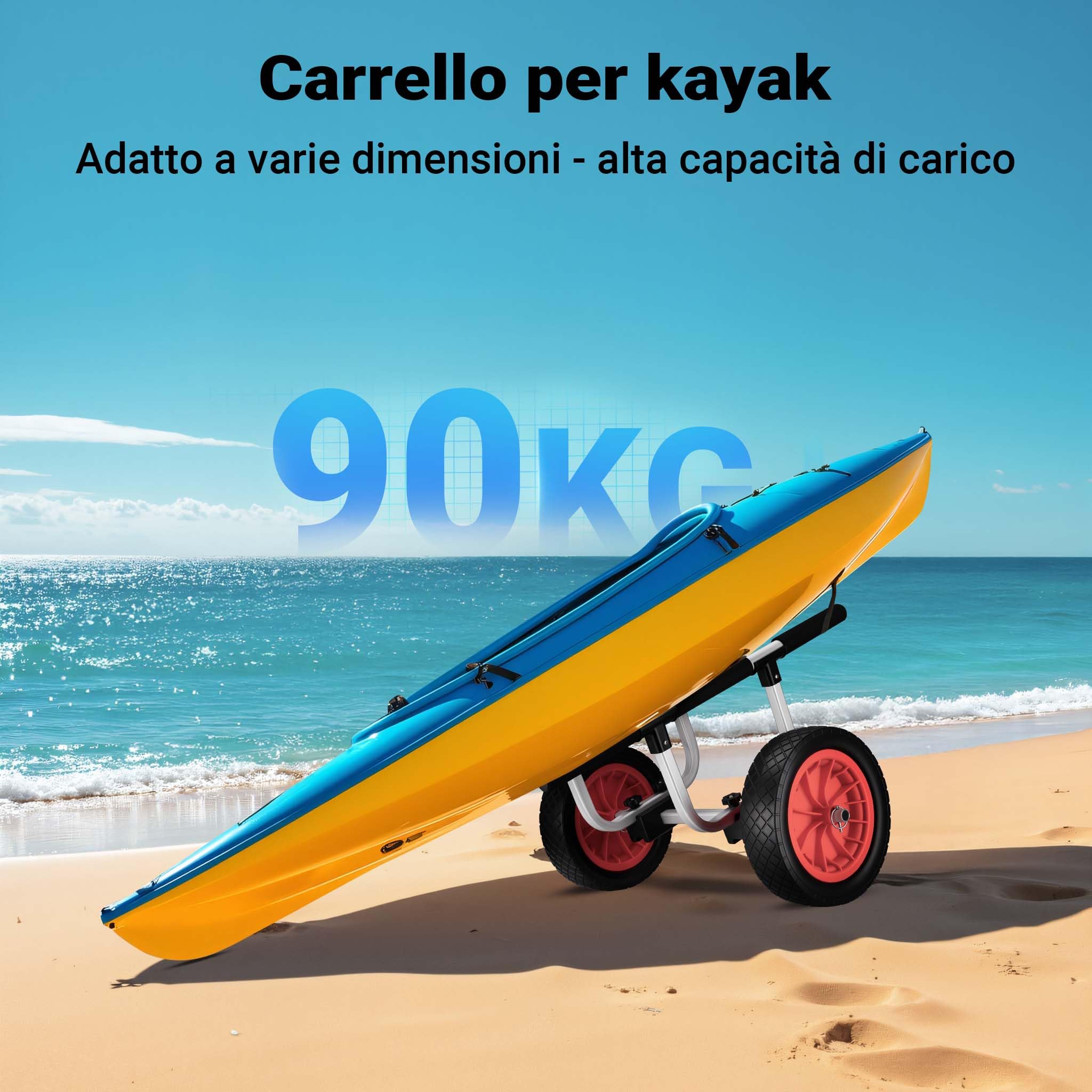 Wiltec Carrello kayak alluminio ruote PU 31 cm 90 kg