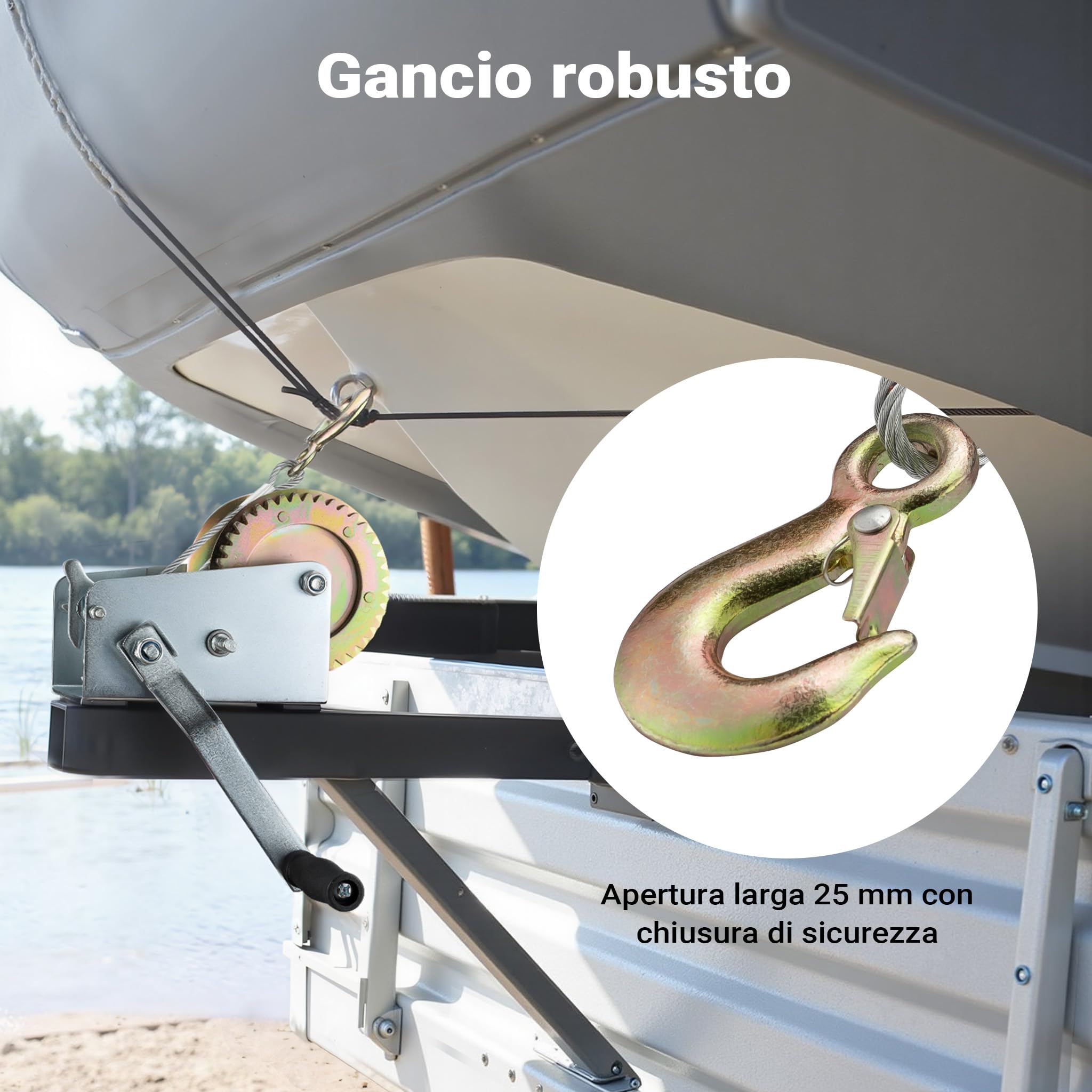 Wiltec Verricello manuale 1100 kg fune 8 m 2 velocità